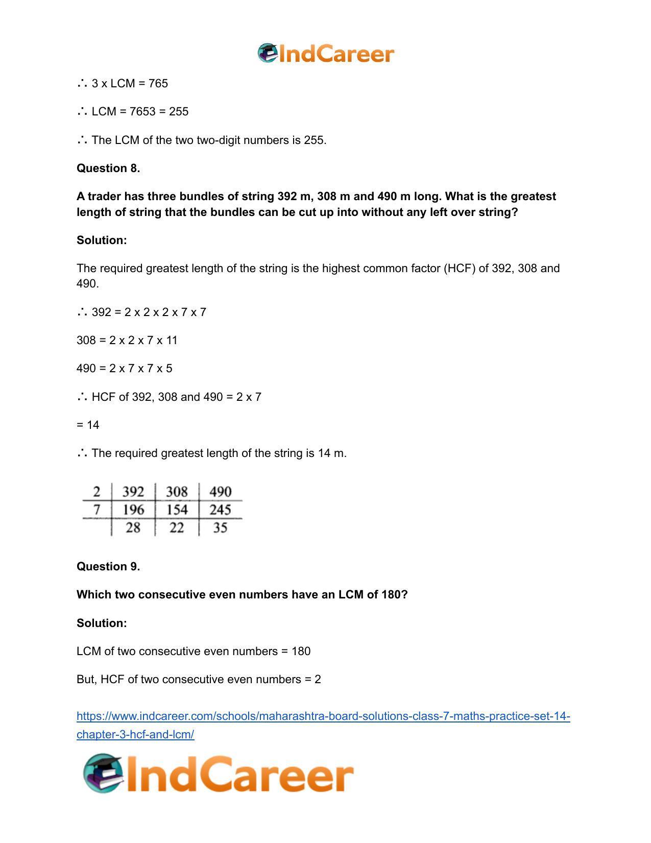 Maharashtra Board Solutions Class 7-Maths (Practice Set 14): Chapter 3- HCF and LCM - Page 10