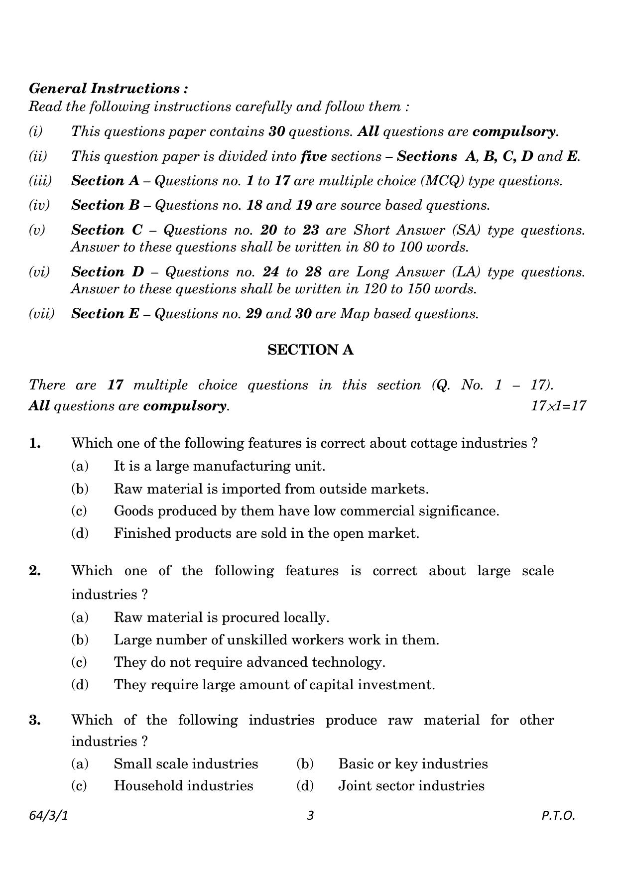 CBSE Class 12 64-3-1 Geography 2023 Question Paper - Page 3