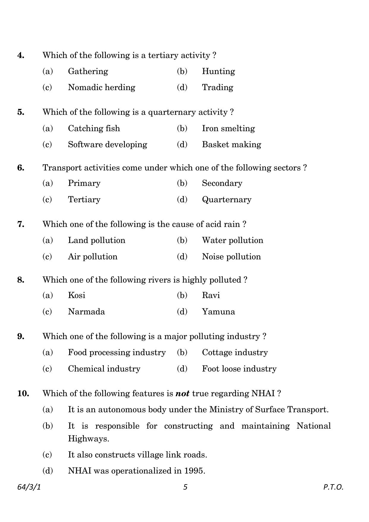 CBSE Class 12 64-3-1 Geography 2023 Question Paper - Page 5