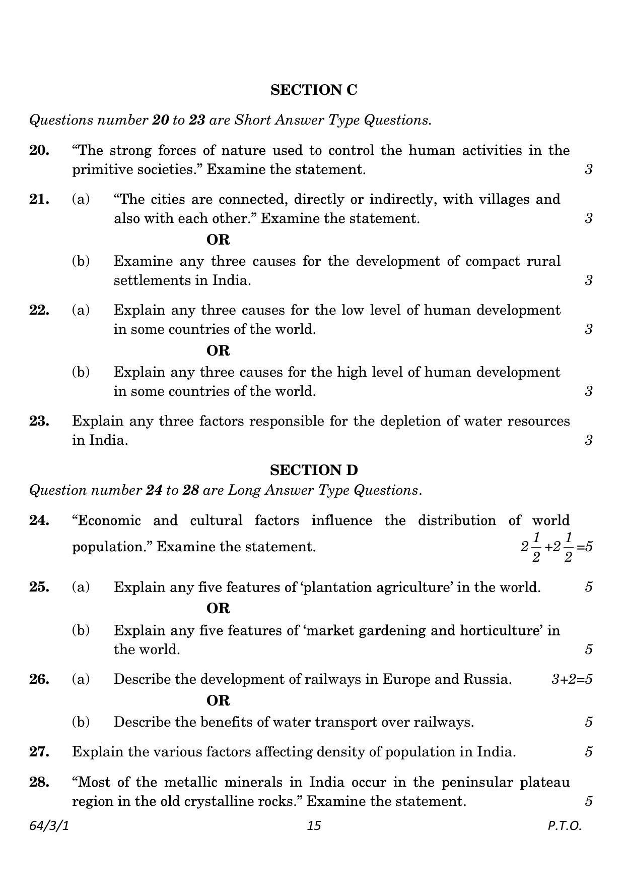 CBSE Class 12 64-3-1 Geography 2023 Question Paper - Page 15
