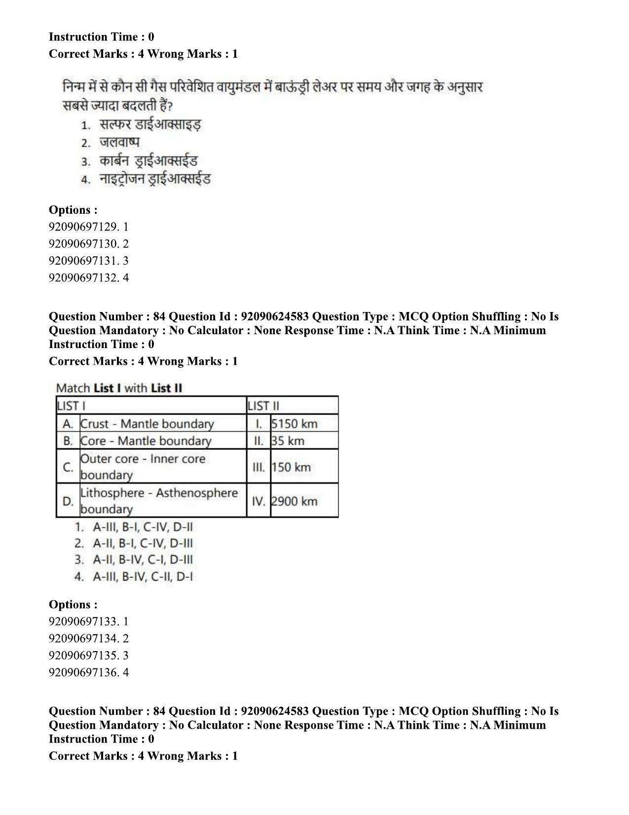 CUET PG 2023: SCQP29 – Atmospheric Science (Hin) - Shift 3 (24-06-2023) Question Paper  - Page 83