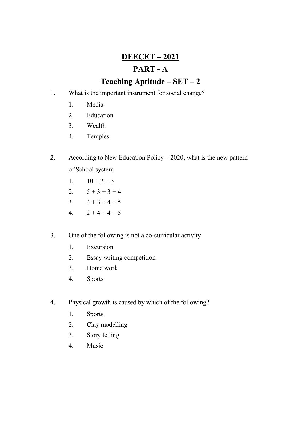 AP DEECET MATHEMATICS (English Medium) 2021 Question Paper - Page 1