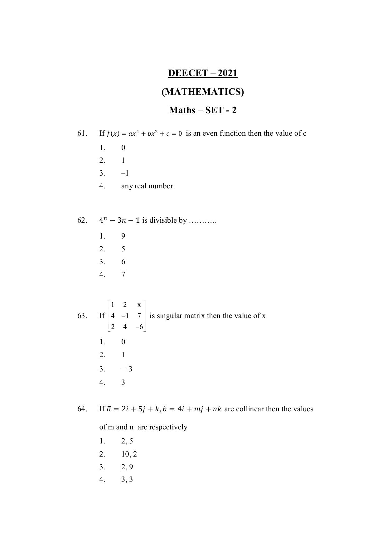 AP DEECET MATHEMATICS (English Medium) 2021 Question Paper - Page 19