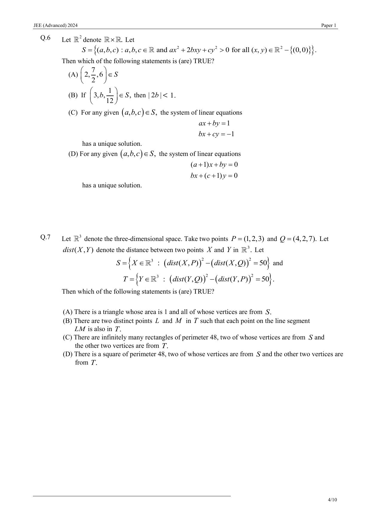 JEE (Advanced) 2024 Paper I - Mathematics Question Paper - Page 4