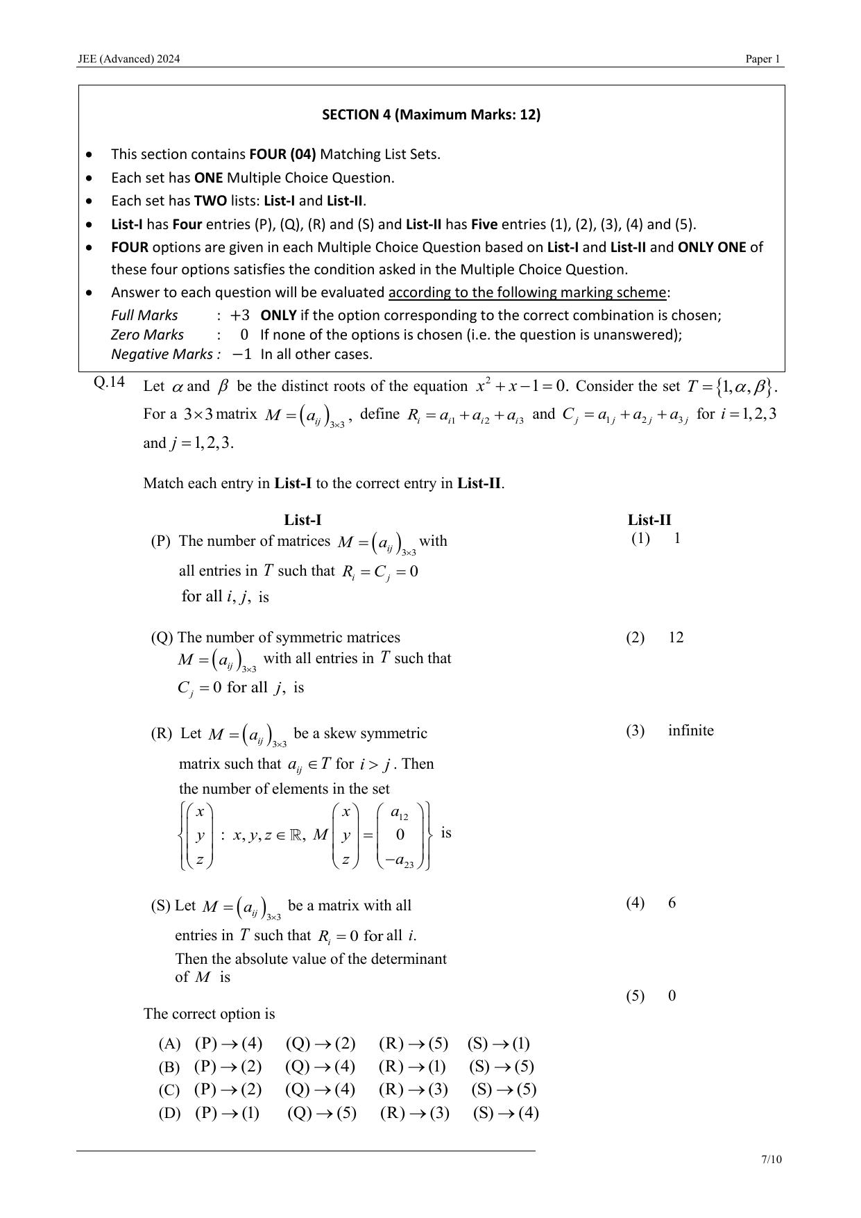 JEE (Advanced) 2024 Paper I - Mathematics Question Paper - Page 7
