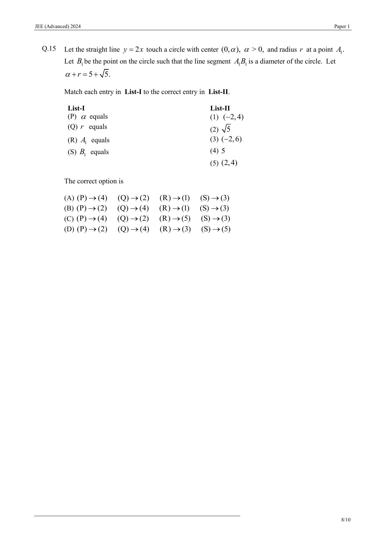 JEE (Advanced) 2024 Paper I - Mathematics Question Paper - Page 8