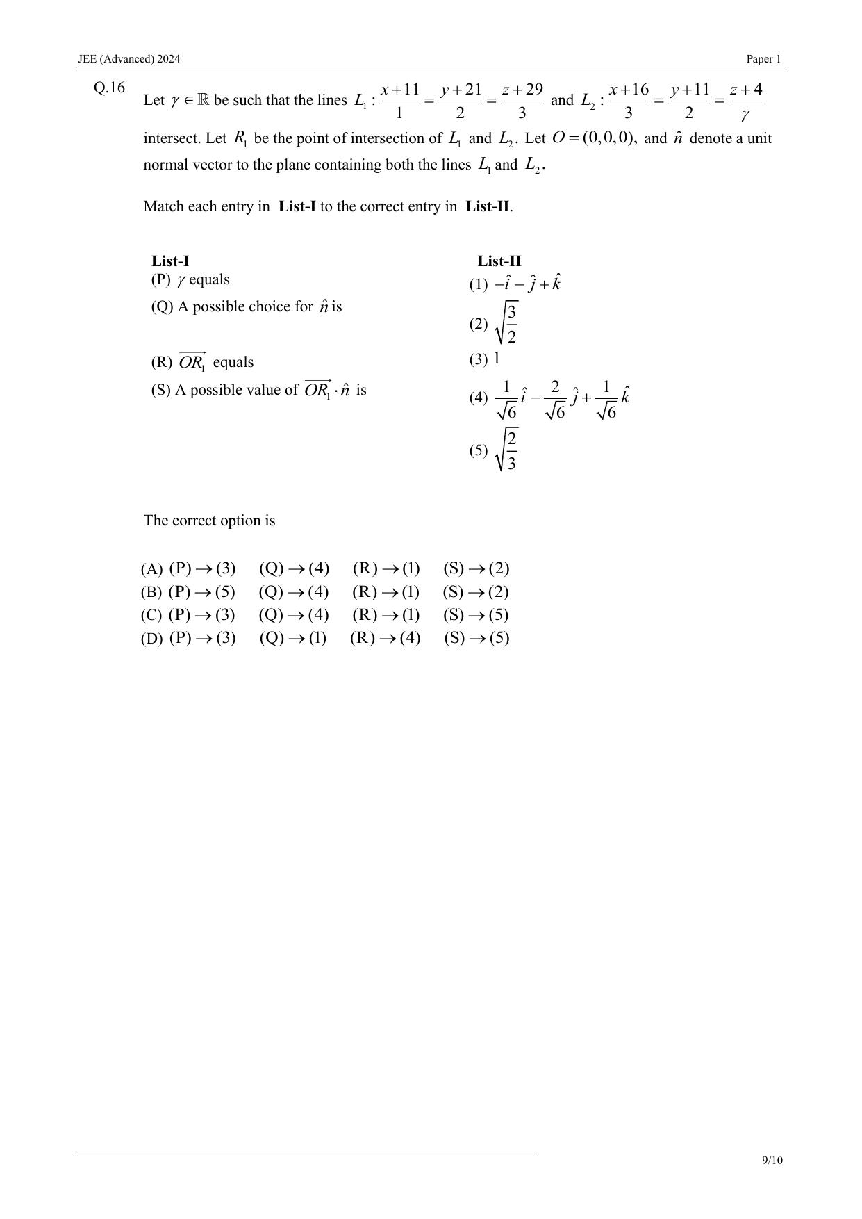 JEE (Advanced) 2024 Paper I - Mathematics Question Paper - Page 9