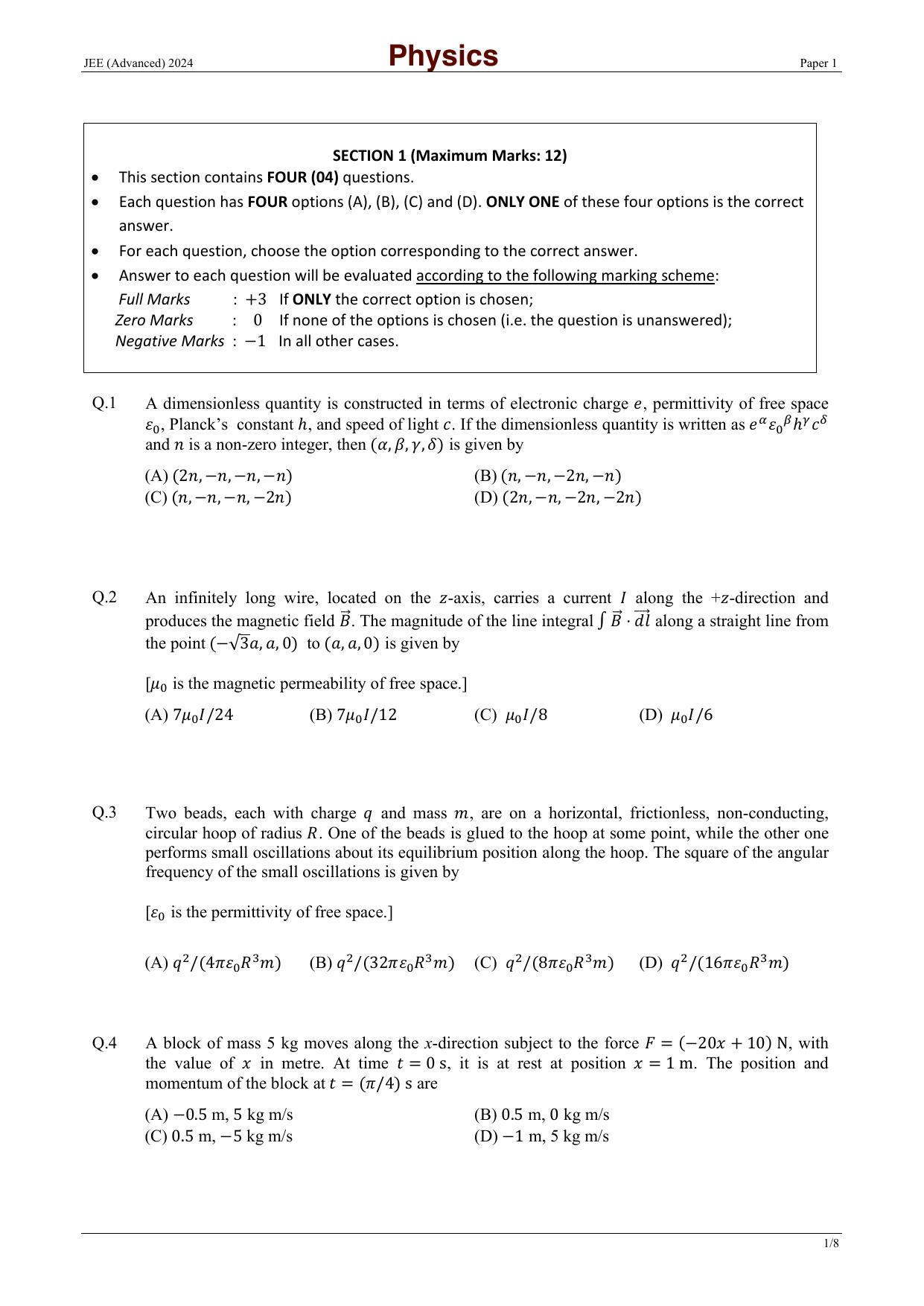 JEE (Advanced) 2024 Paper I - Mathematics Question Paper - Page 11