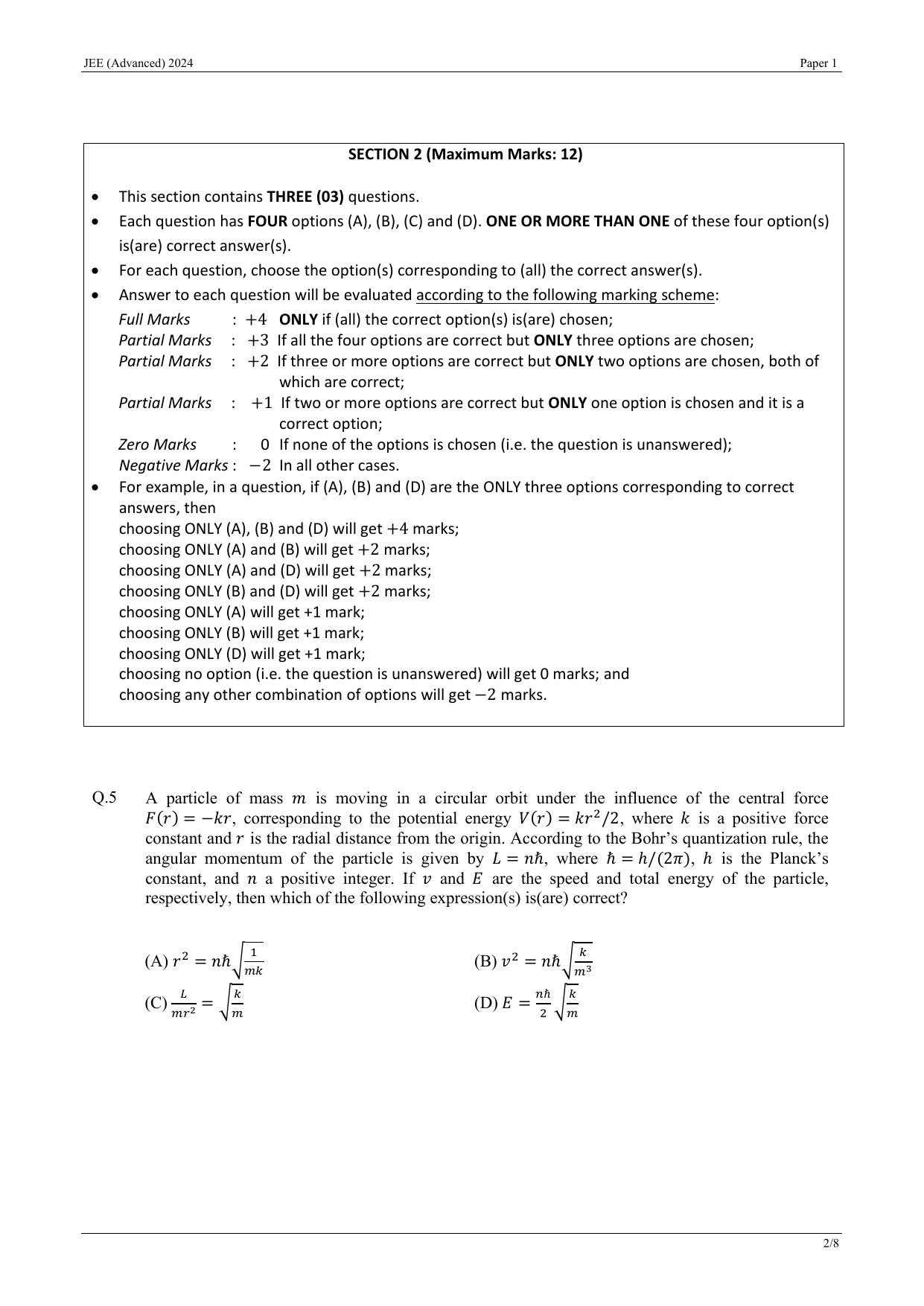 JEE (Advanced) 2024 Paper I - Mathematics Question Paper - Page 12