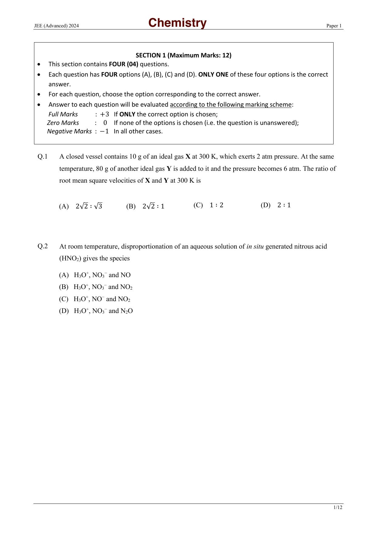 JEE (Advanced) 2024 Paper I - Mathematics Question Paper - Page 19