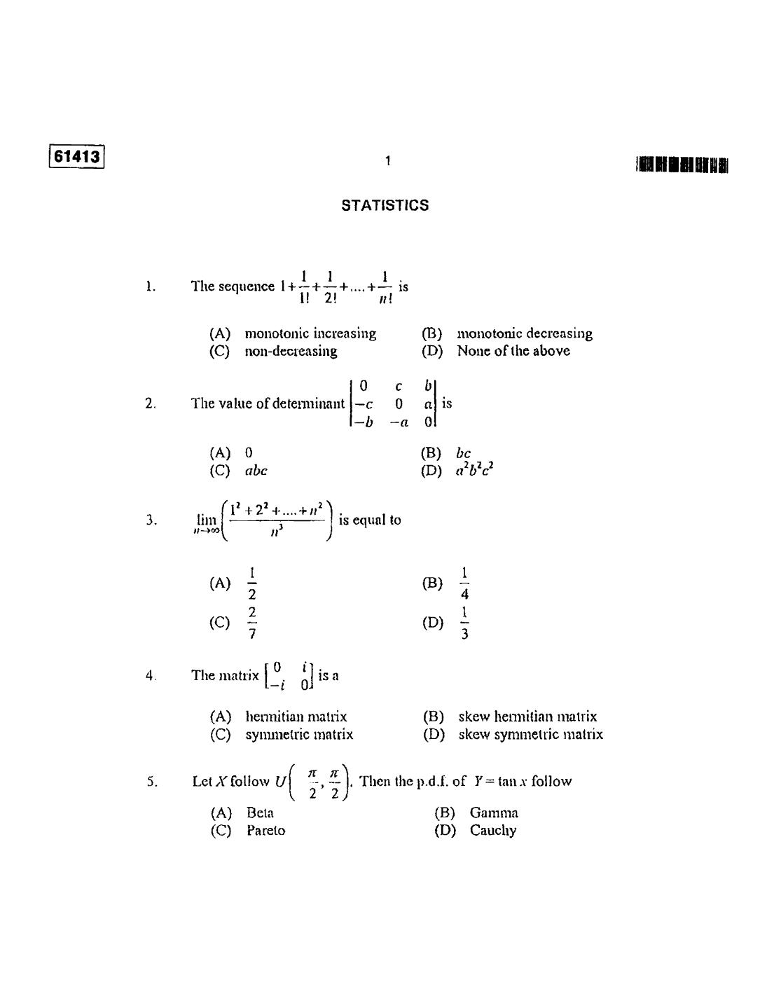 CUSAT CAT 2013 Statistics Question Paper - Page 2