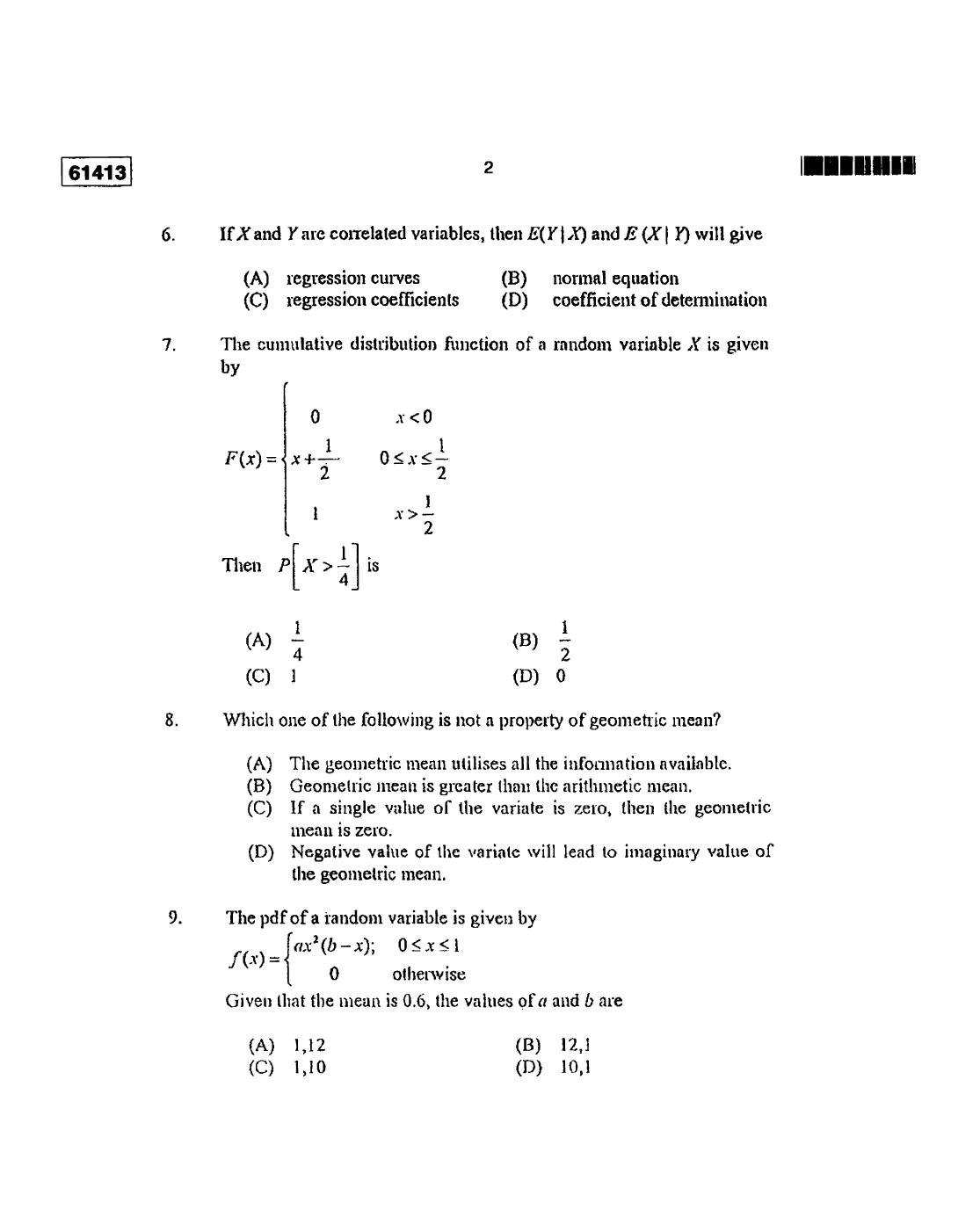 CUSAT CAT 2013 Statistics Question Paper - Page 3