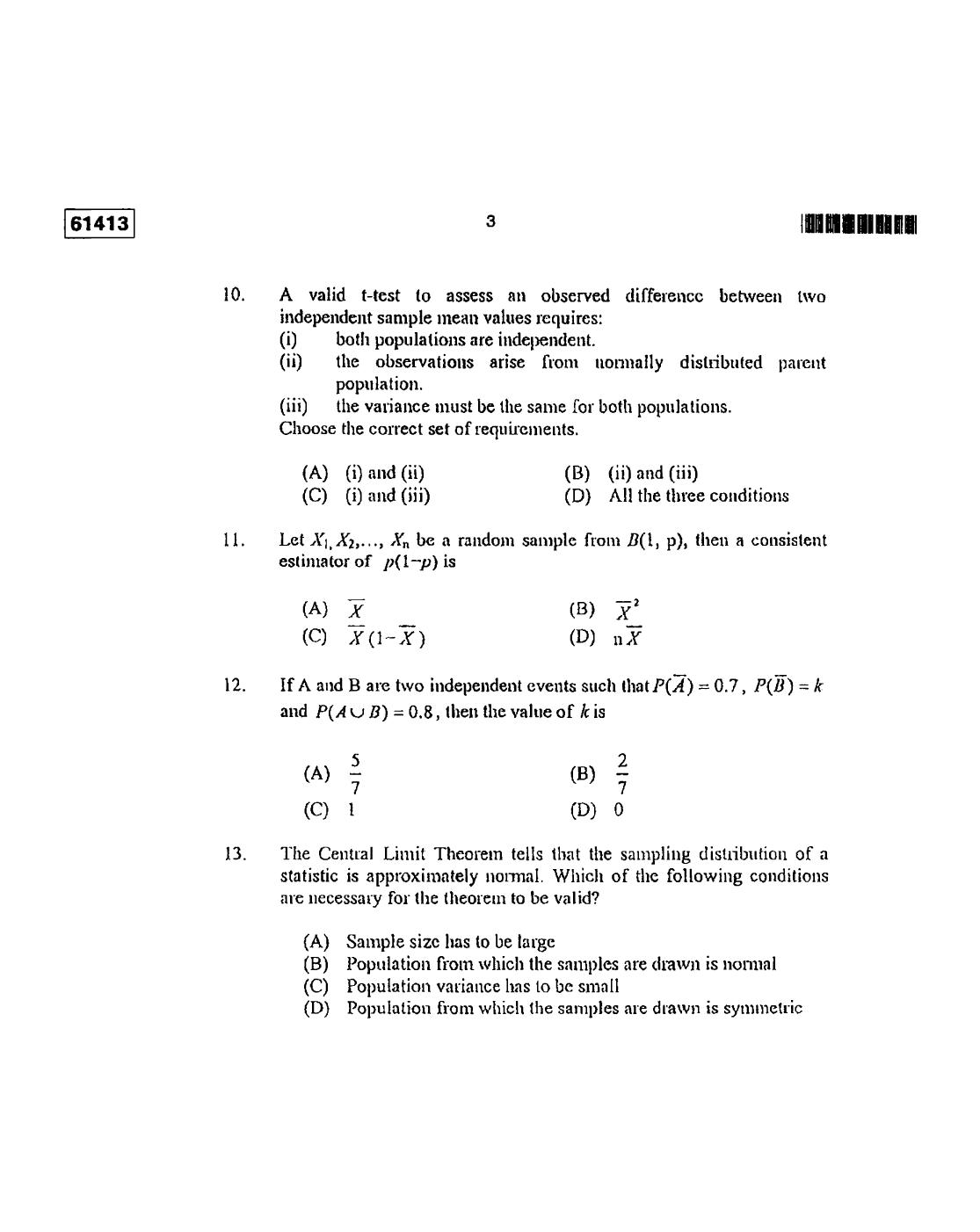 CUSAT CAT 2013 Statistics Question Paper - Page 4
