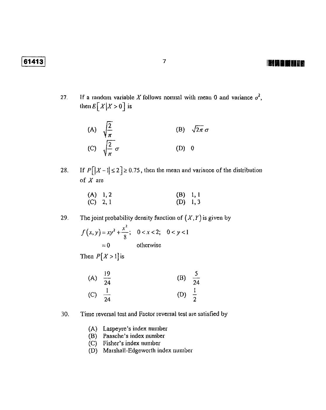CUSAT CAT 2013 Statistics Question Paper - Page 8