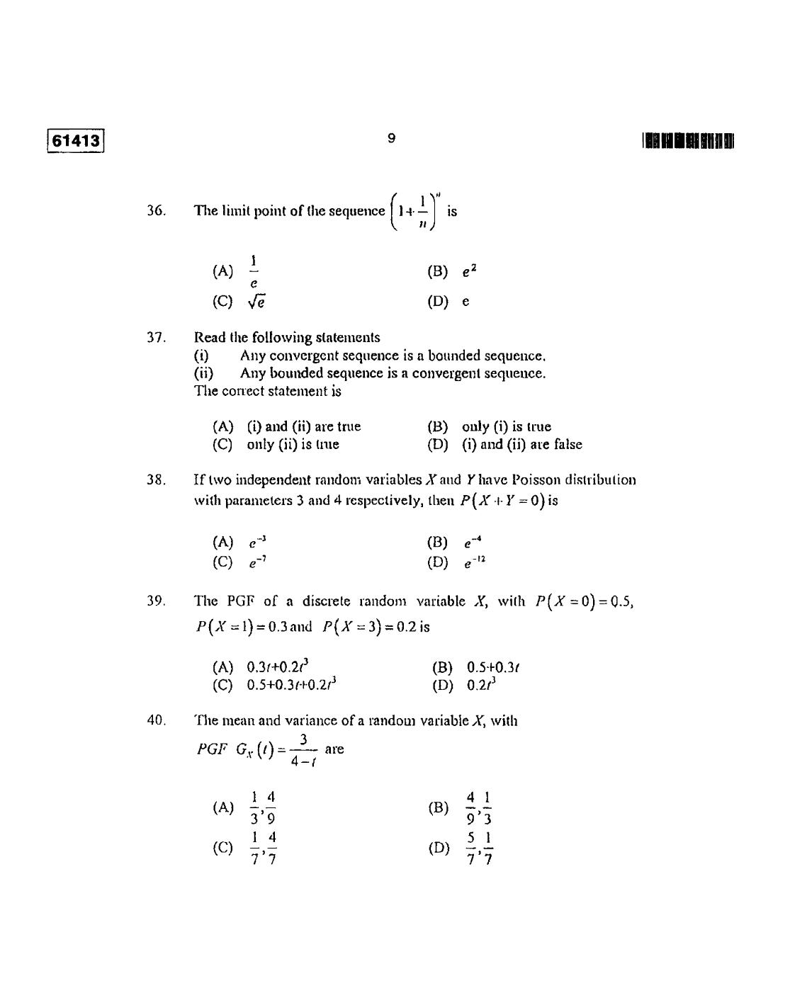 CUSAT CAT 2013 Statistics Question Paper - Page 10