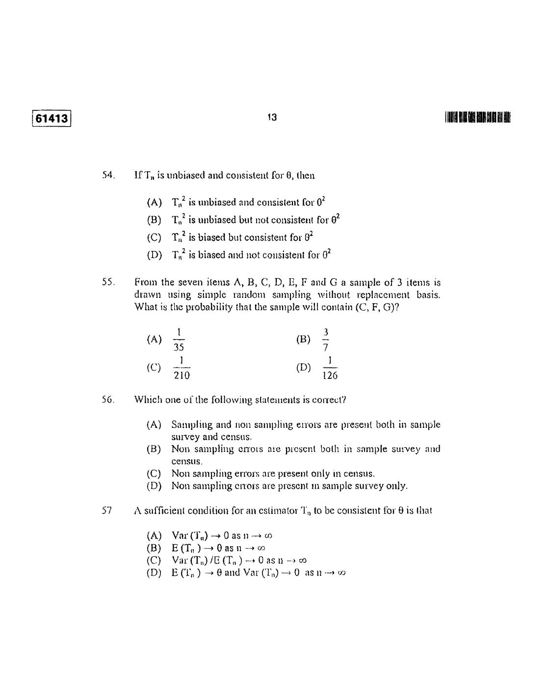 CUSAT CAT 2013 Statistics Question Paper - Page 14