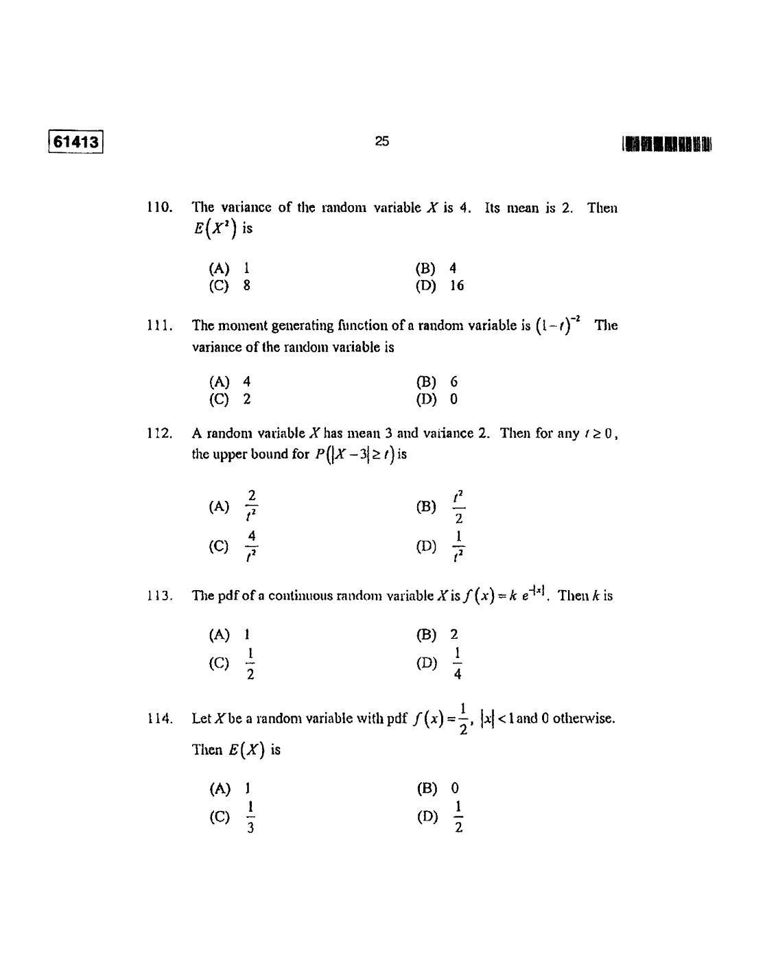 CUSAT CAT 2013 Statistics Question Paper - Page 26