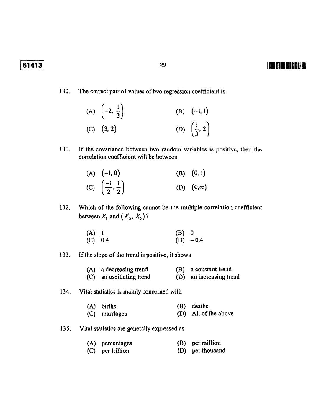CUSAT CAT 2013 Statistics Question Paper - Page 30