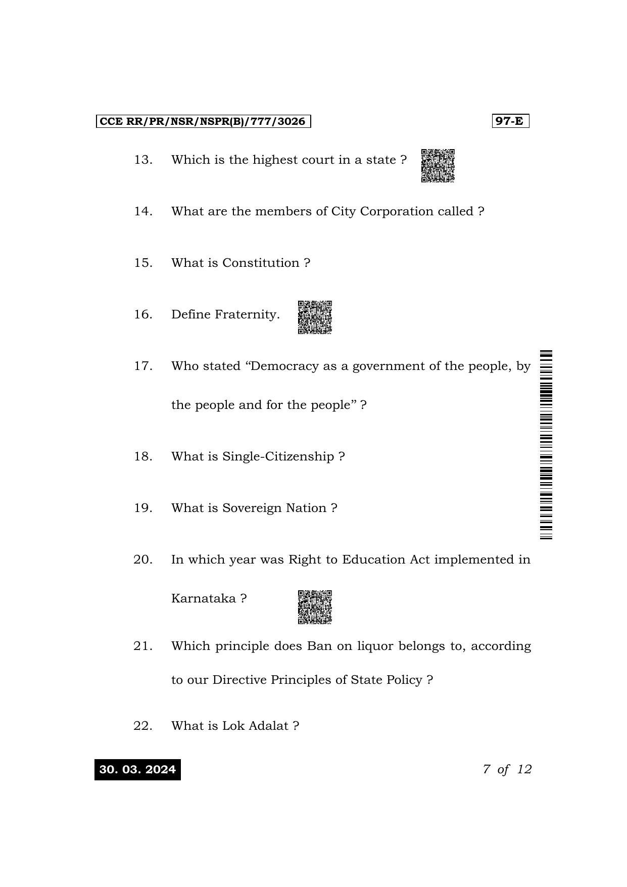 Karnataka SSLC Political Science (English Medium) Exam 1 Question Paper 2024 (B Version) - Page 7