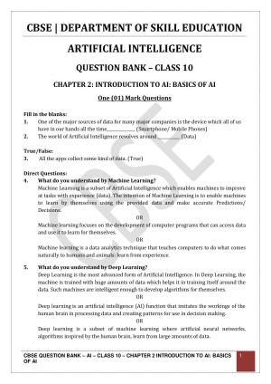 CBSE Class 10 Artificial Intelligence - Chapter 2 Question Bank