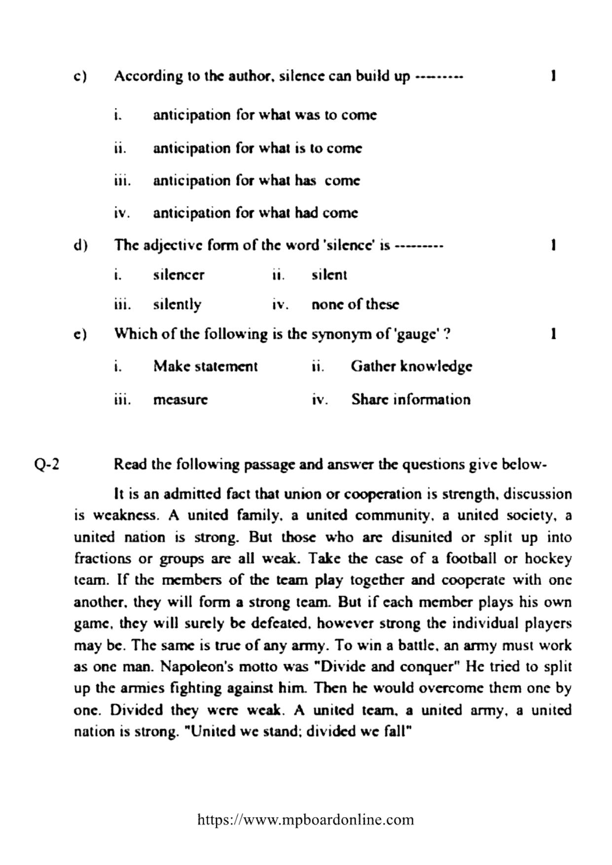 MP Board Class 10 English General 2022 Question Paper - Page 2