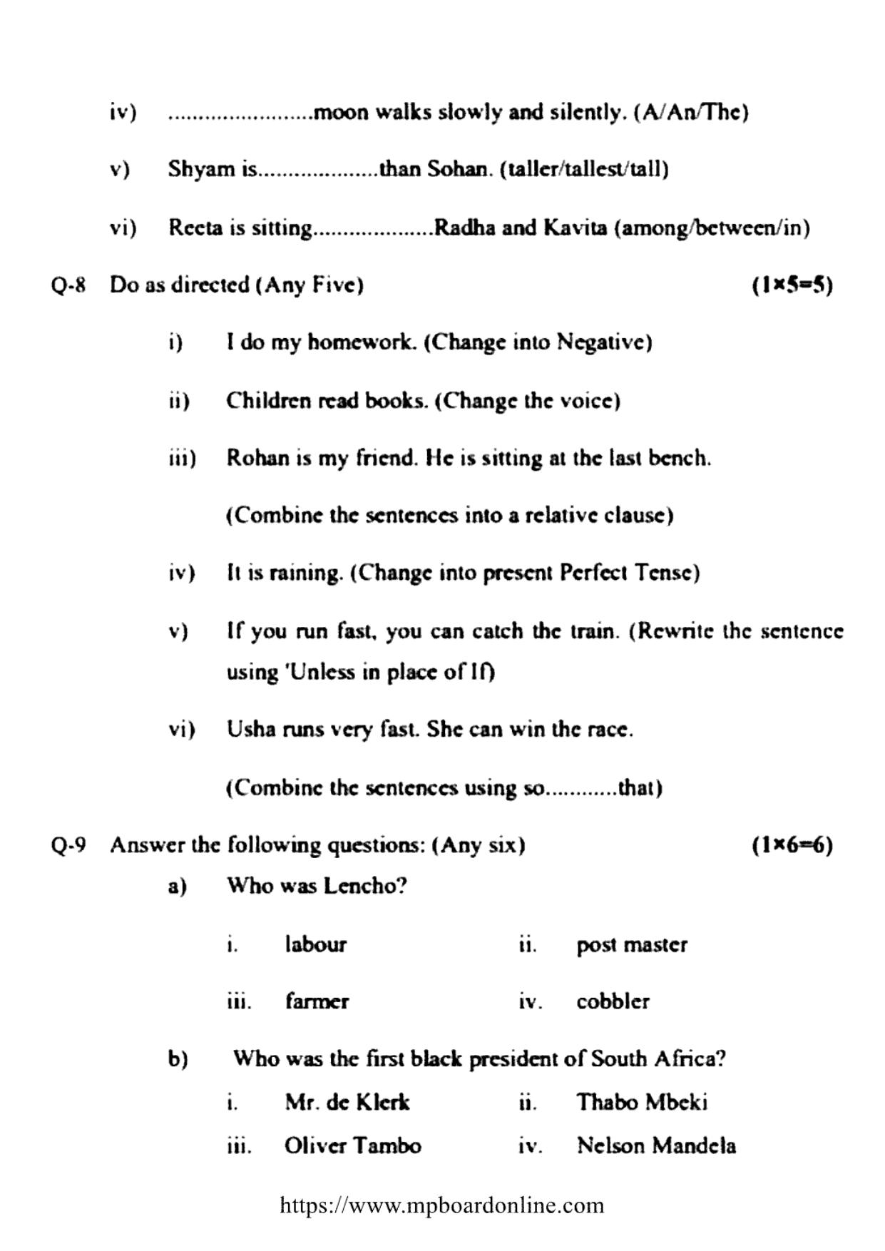 MP Board Class 10 English General 2022 Question Paper - Page 6
