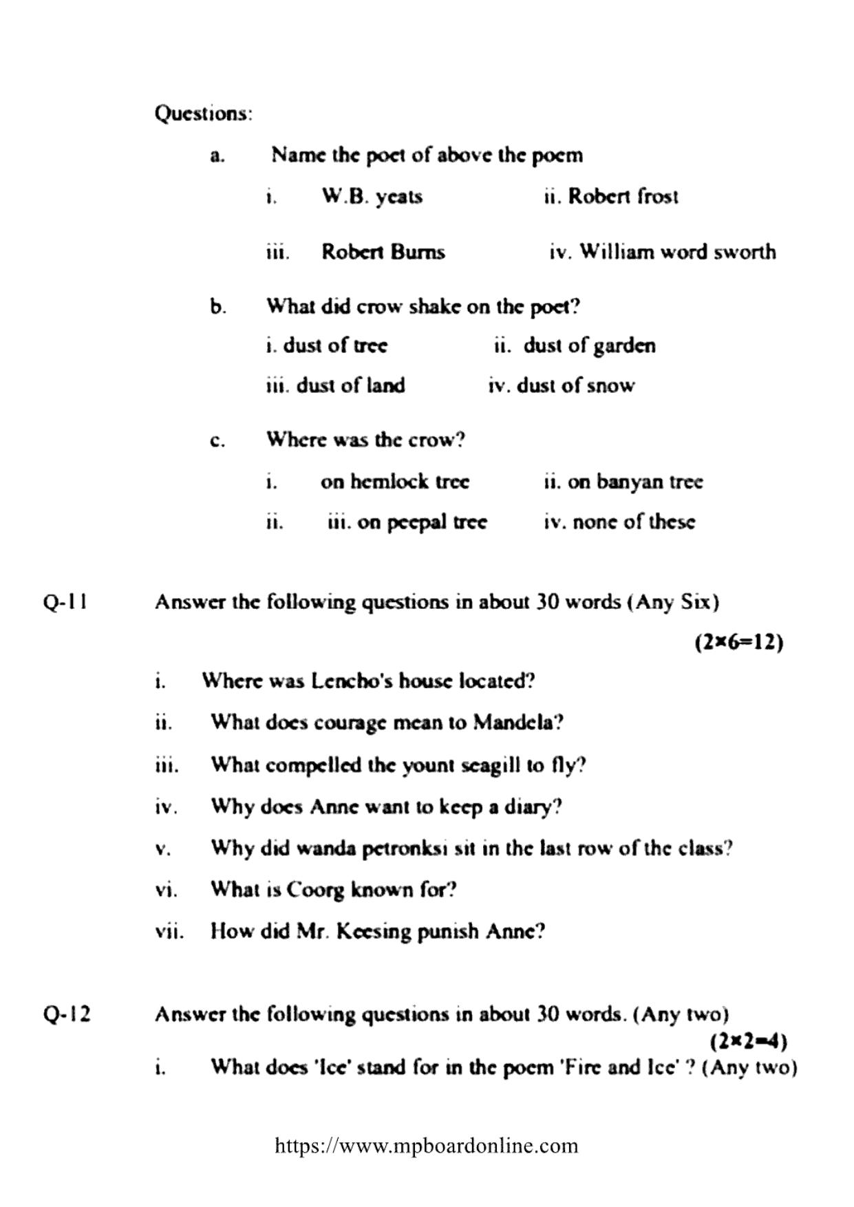 MP Board Class 10 English General 2022 Question Paper - Page 9