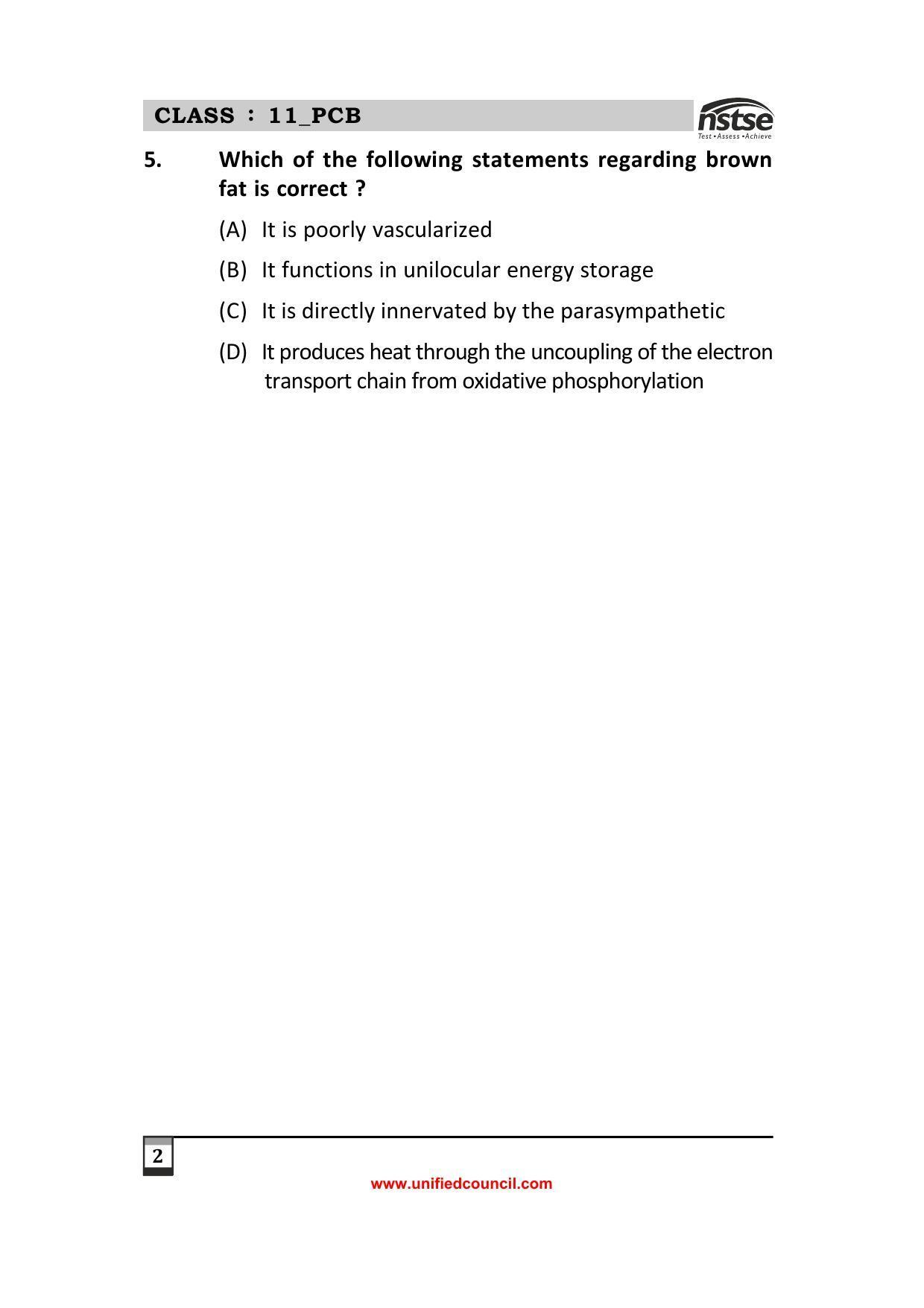 2023 Class 11 PCB NSTSE Sample Question Papers - Page 2