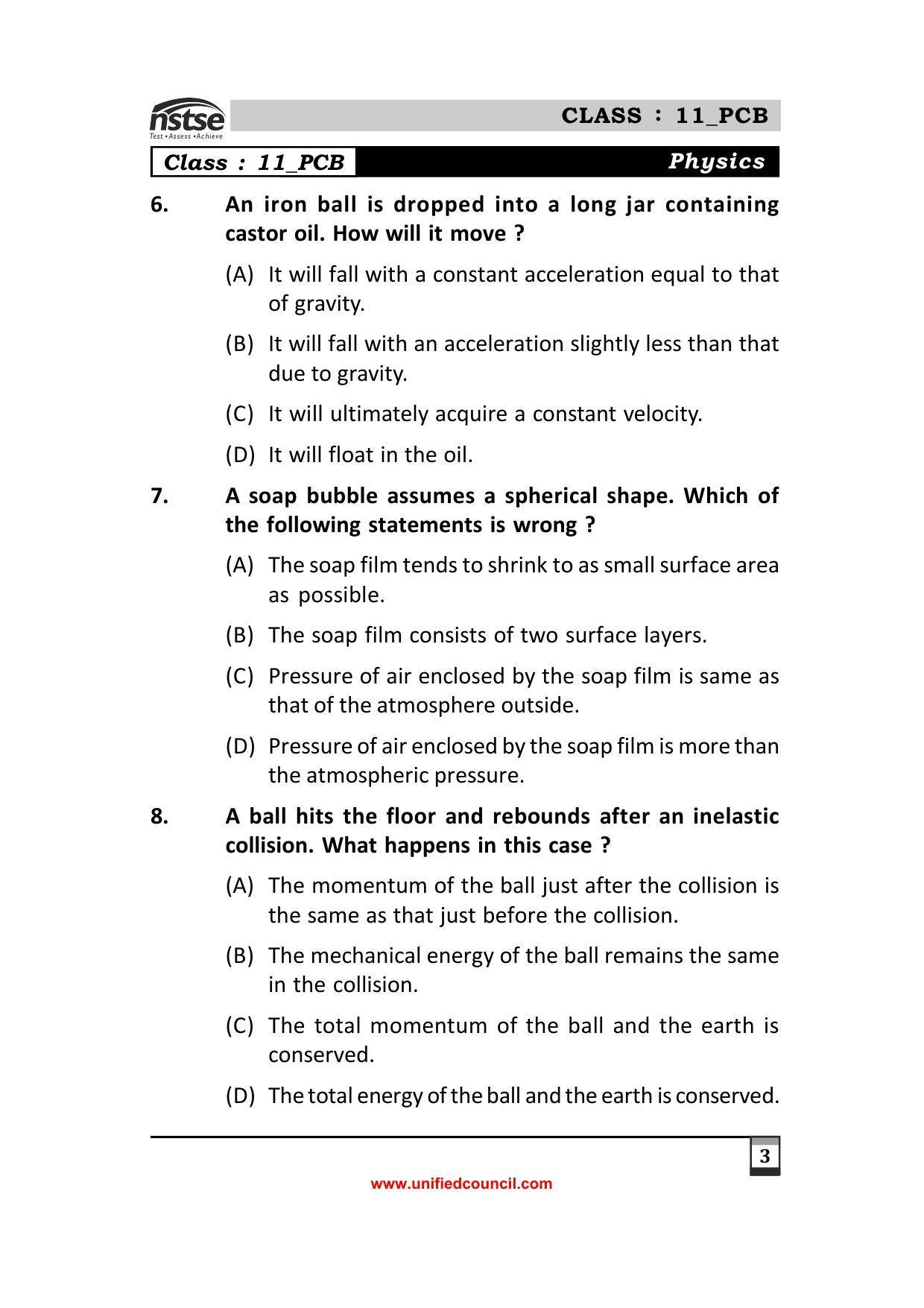 2023 Class 11 PCB NSTSE Sample Question Papers - Page 3