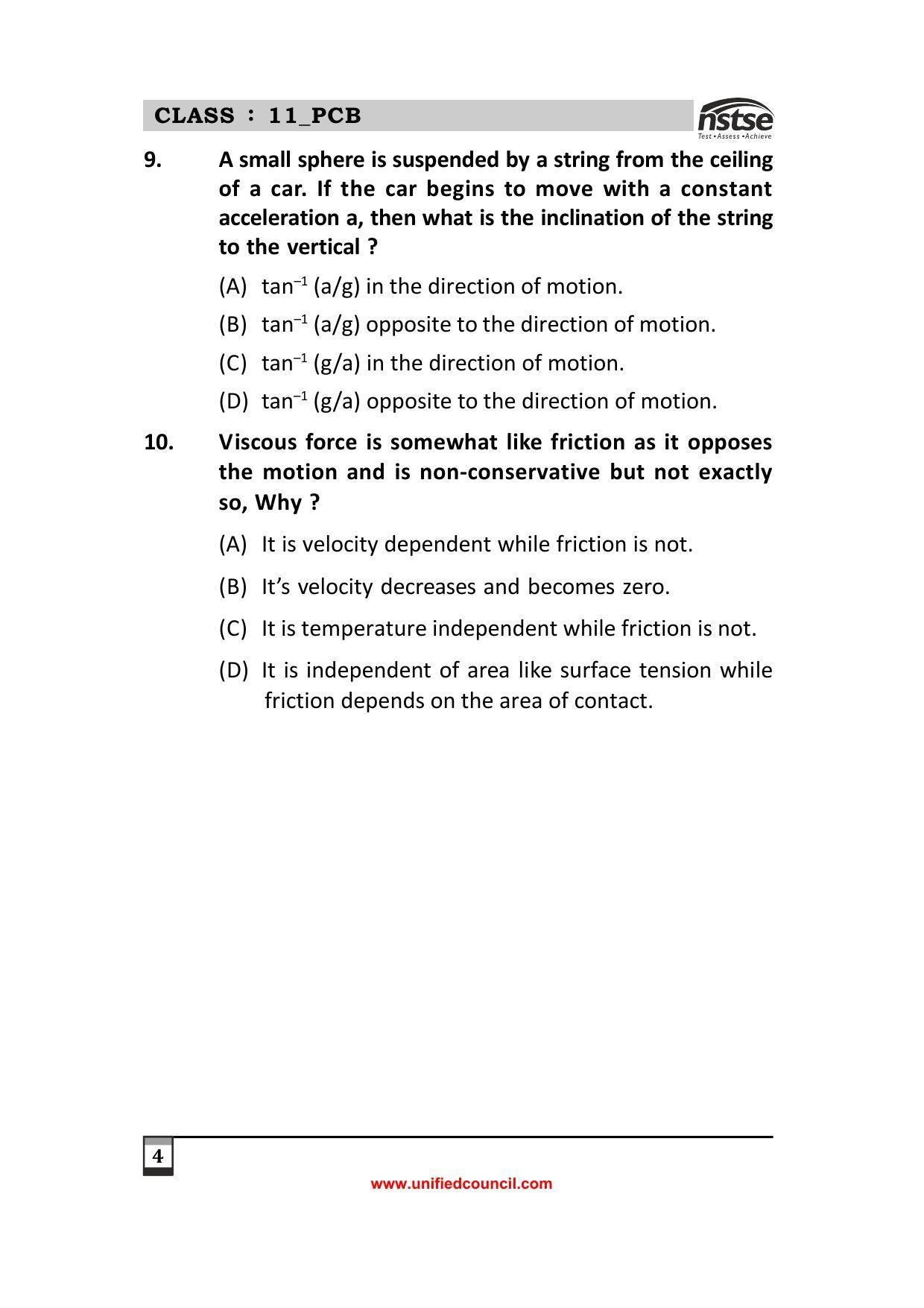 2023 Class 11 PCB NSTSE Sample Question Papers - Page 4