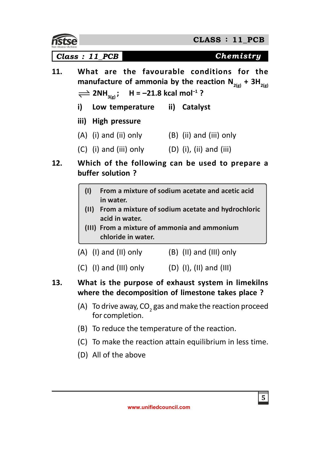 2023 Class 11 PCB NSTSE Sample Question Papers - Page 5