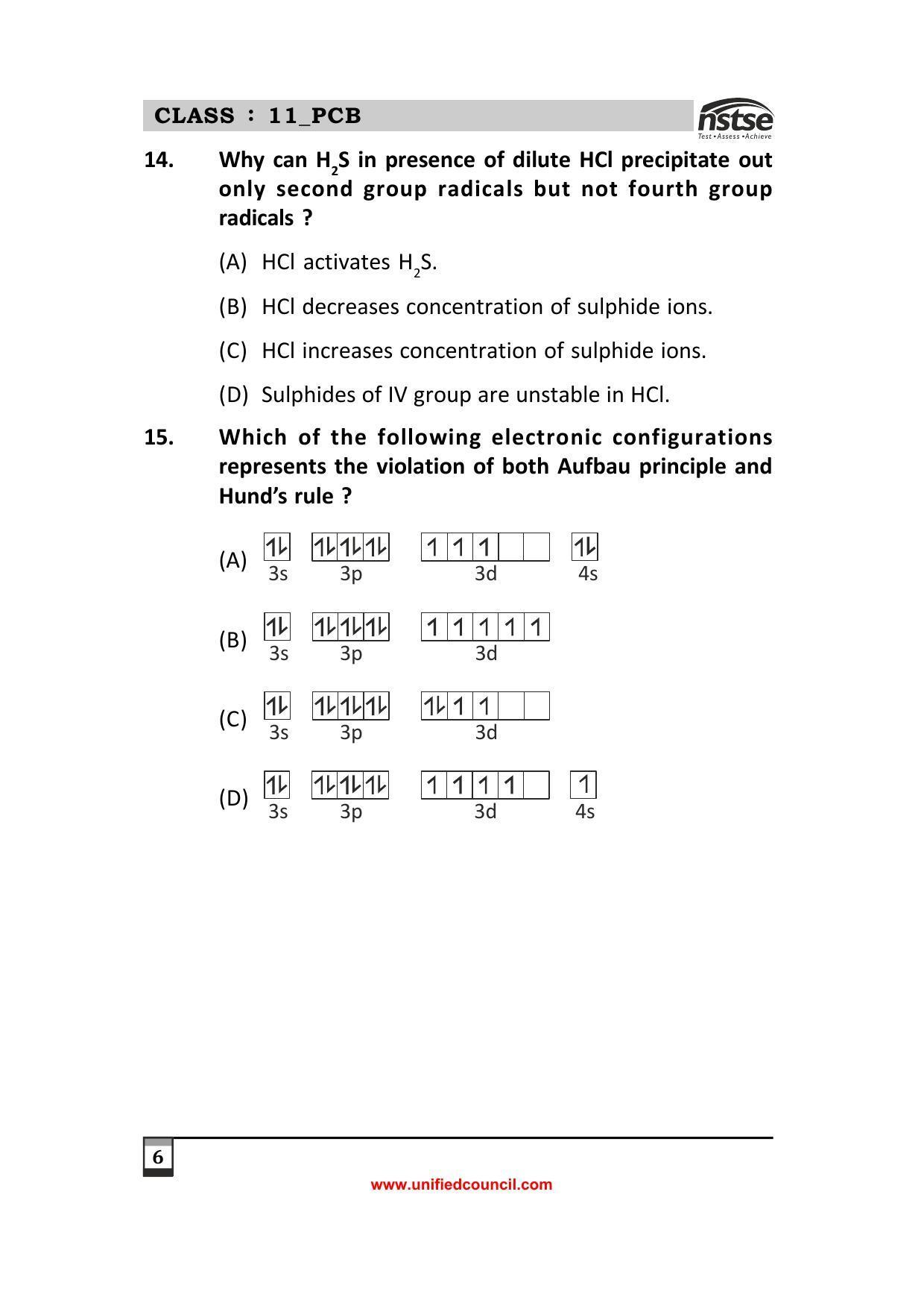 2023 Class 11 PCB NSTSE Sample Question Papers - Page 6