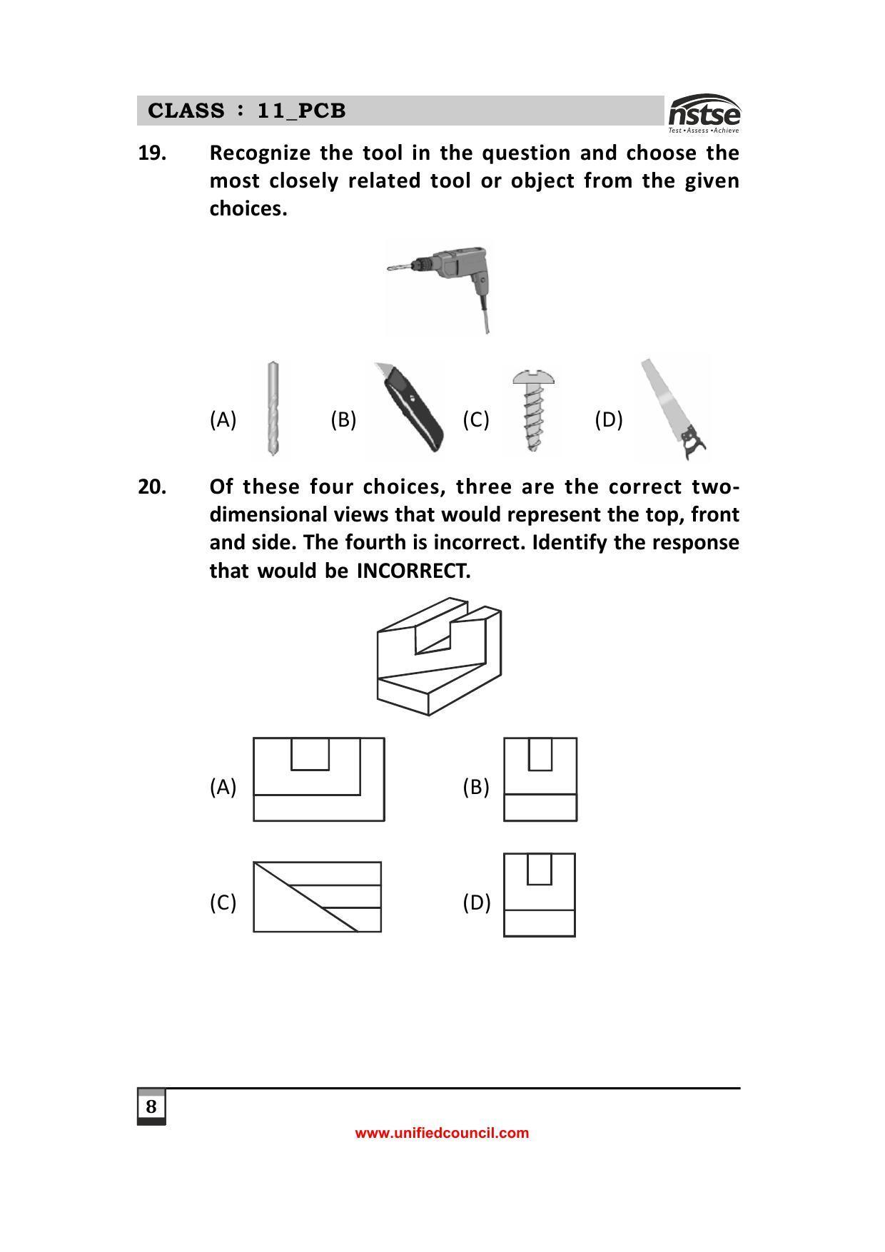 2023 Class 11 PCB NSTSE Sample Question Papers - Page 8