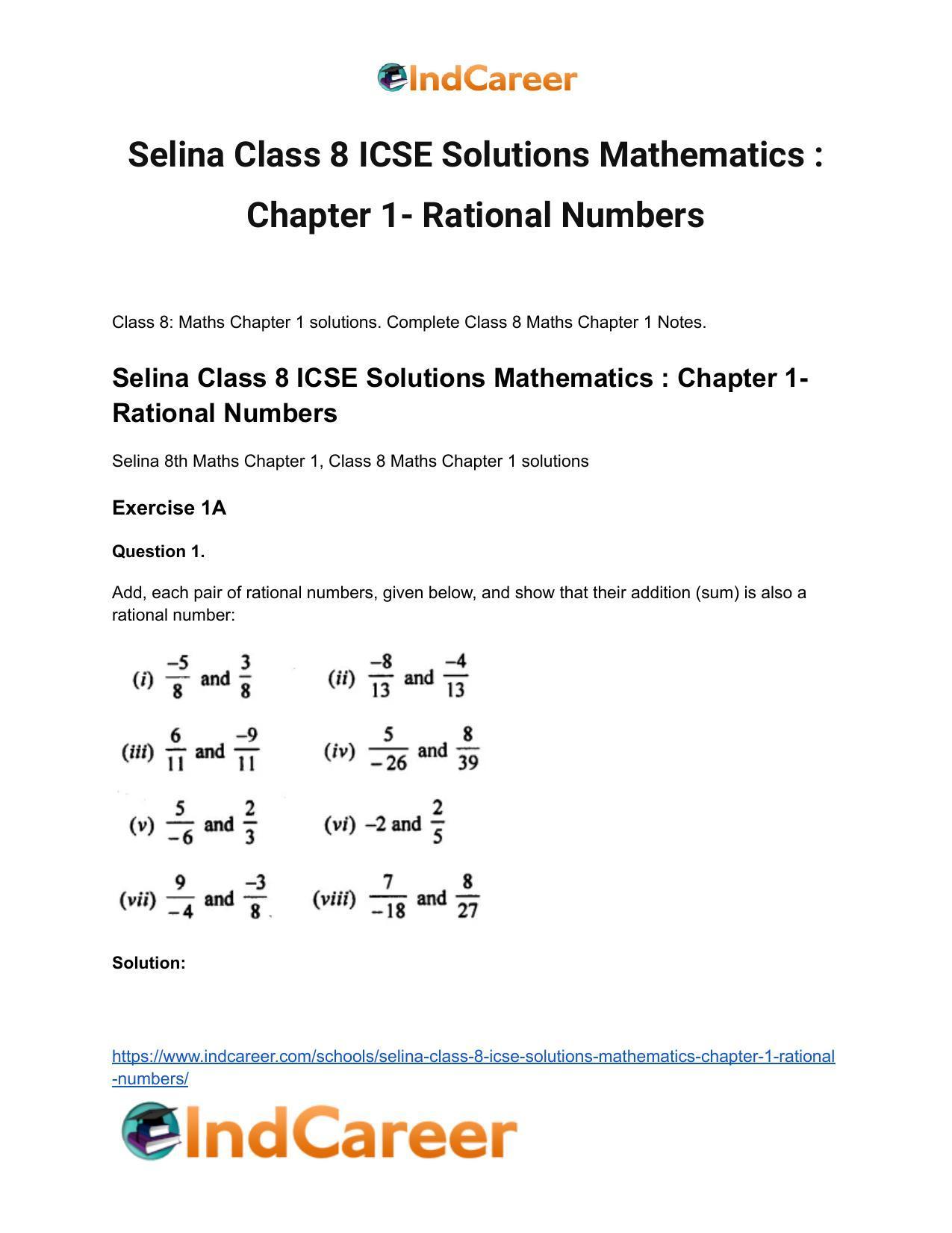 Selina Class 8 ICSE Solutions Mathematics : Chapter 1- Rational Numbers - Page 2