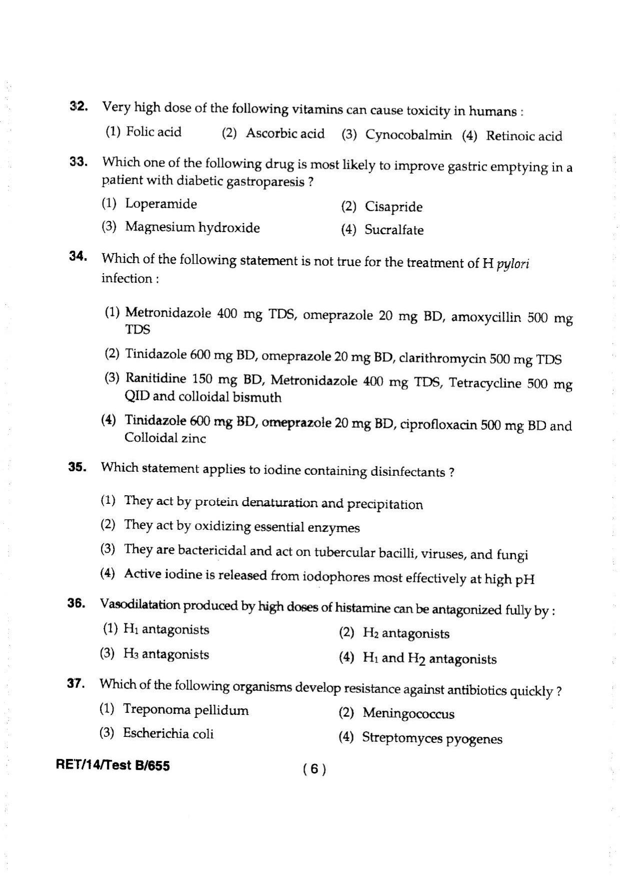 BHU RET Pharmacology 2014 Question Paper - Page 8