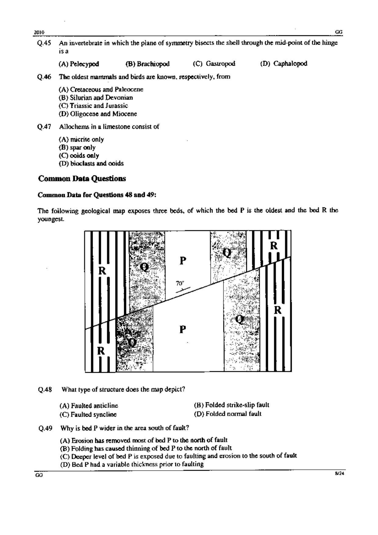 GATE 2010 Geology and Geophysics (GG) Question Paper with Answer Key - Page 8