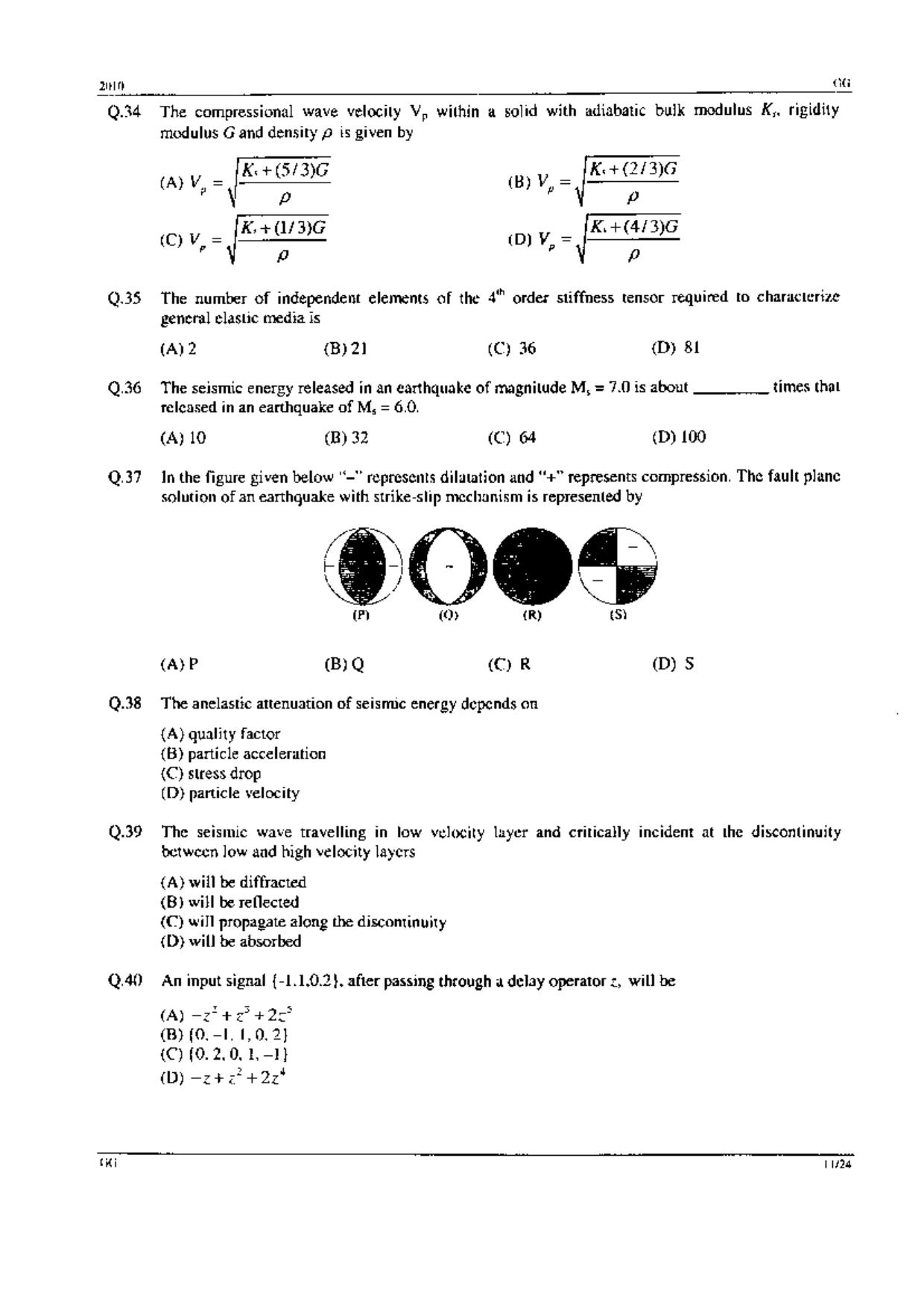 GATE 2010 Geology and Geophysics (GG) Question Paper with Answer Key - Page 11