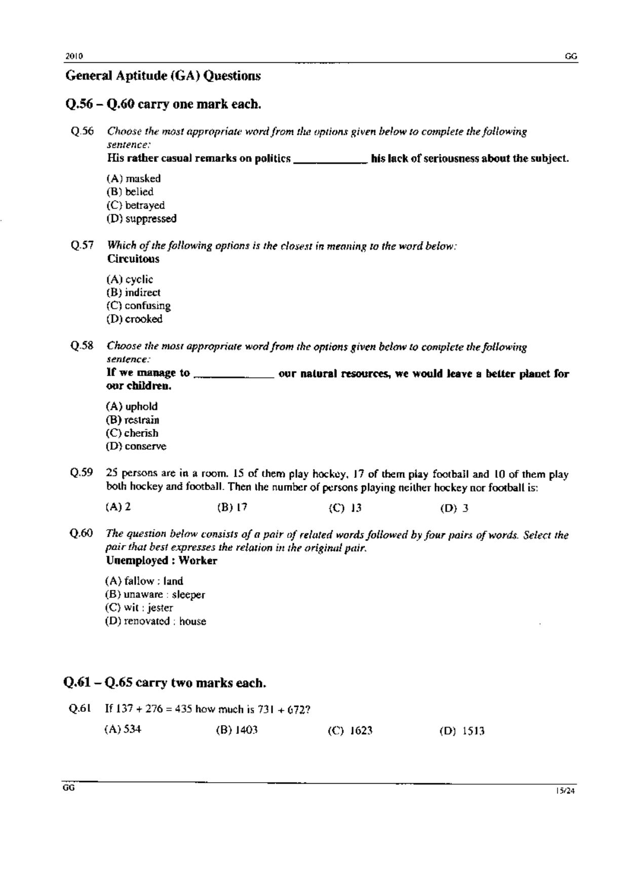 GATE 2010 Geology and Geophysics (GG) Question Paper with Answer Key - Page 15
