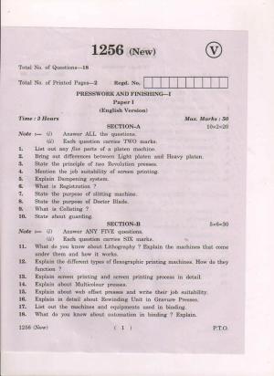 AP Inter 1st Year  Press Work and Finishing-I (New) March-2019-Vocational Question Paper
