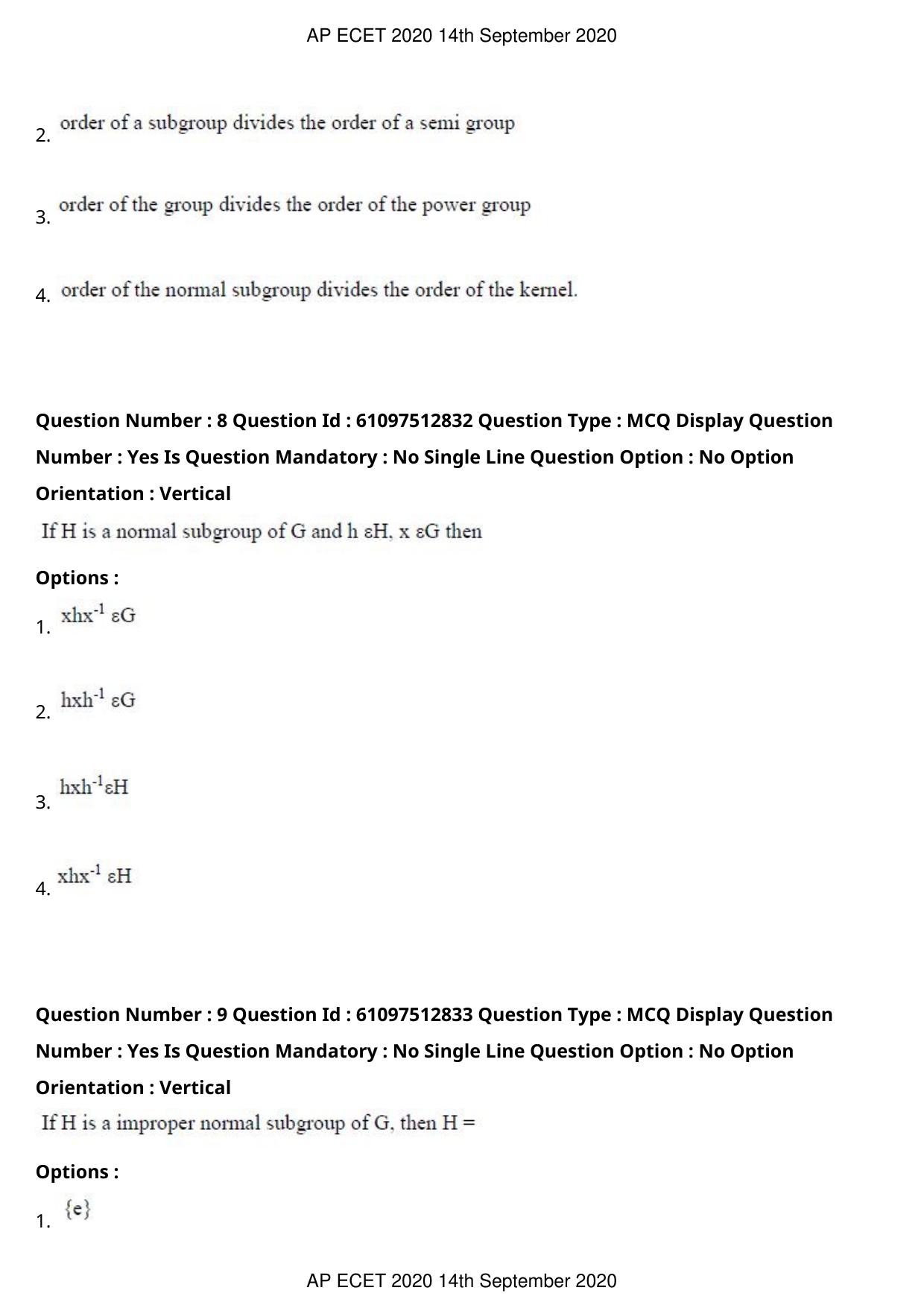 AP ECET 2020 - BSc Mathematics (Preview) Question Paper With Preliminary Keys - Page 5