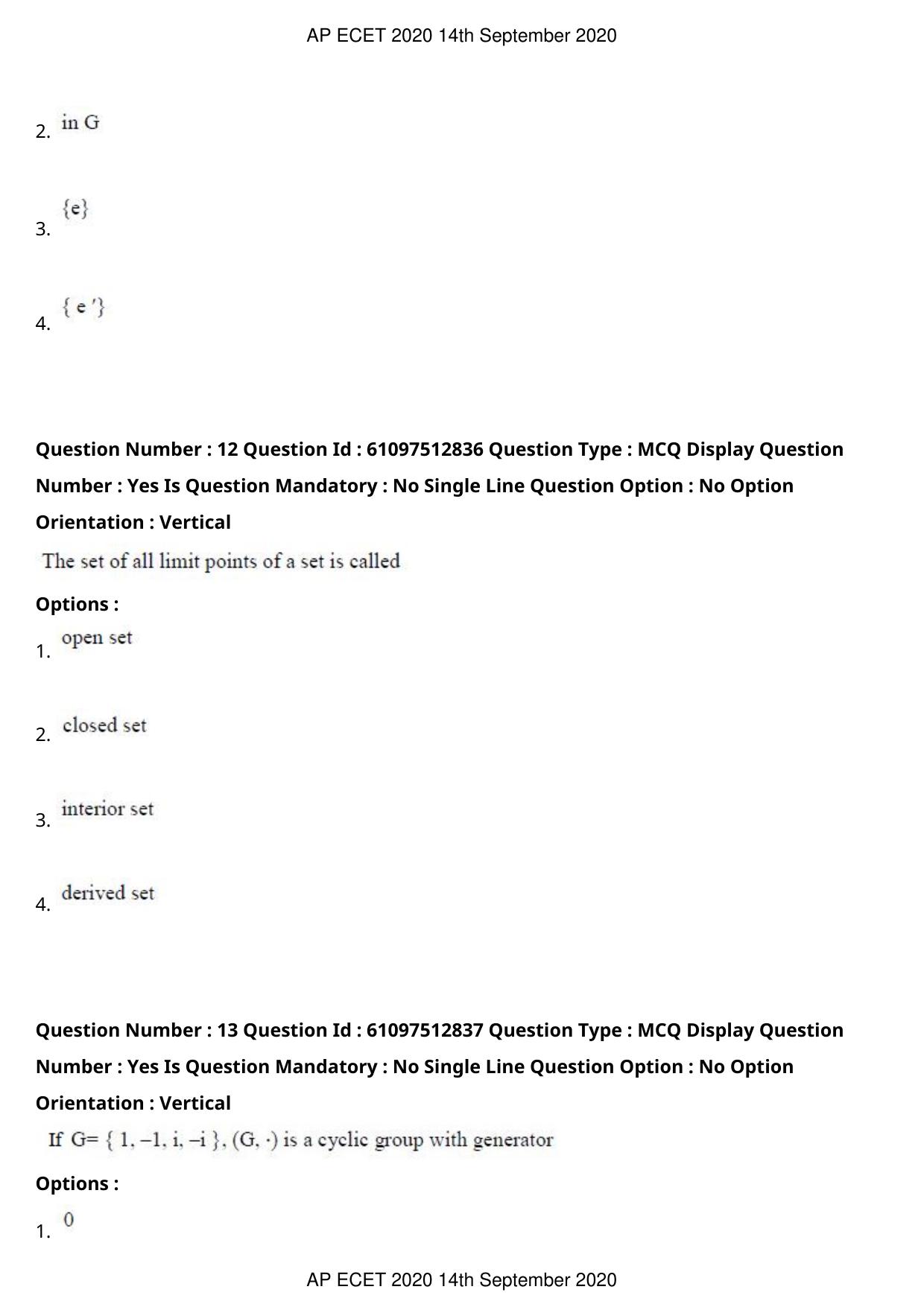 AP ECET 2020 - BSc Mathematics (Preview) Question Paper With Preliminary Keys - Page 7