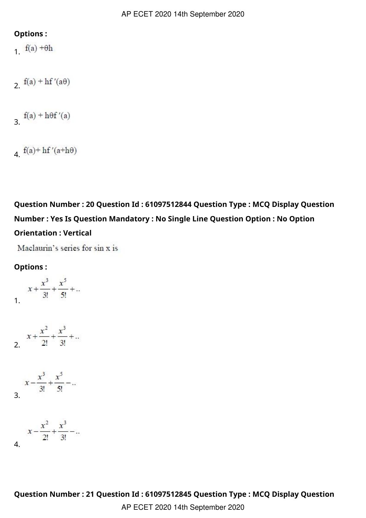 AP ECET 2020 - BSc Mathematics (Preview) Question Paper With Preliminary Keys - Page 11