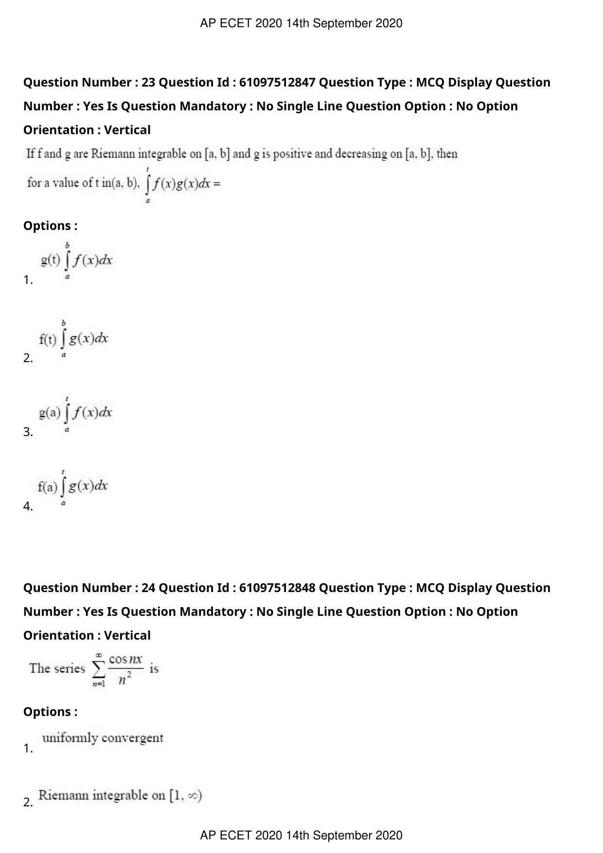 AP ECET 2020 - BSc Mathematics (Preview) Question Paper With Preliminary Keys - Page 13
