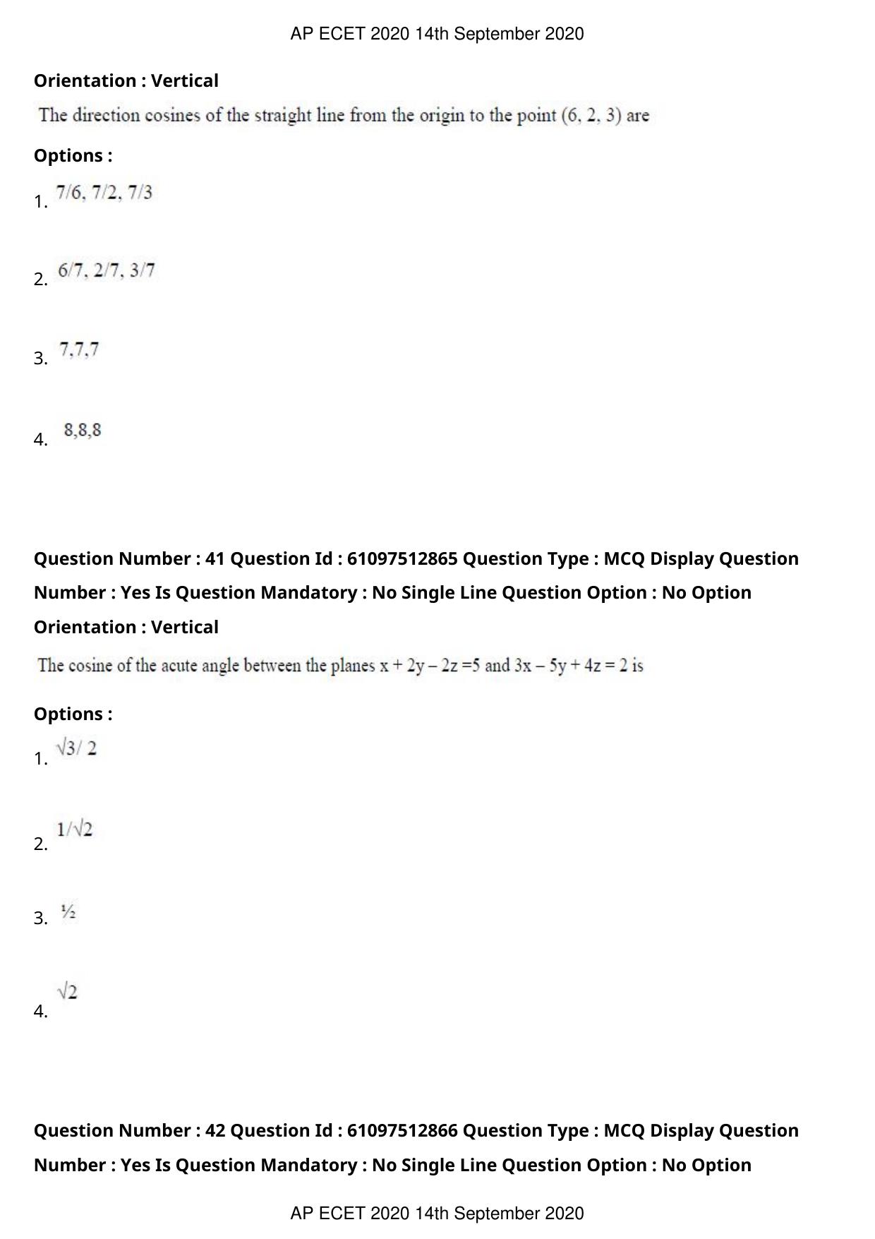 AP ECET 2020 - BSc Mathematics (Preview) Question Paper With Preliminary Keys - Page 22