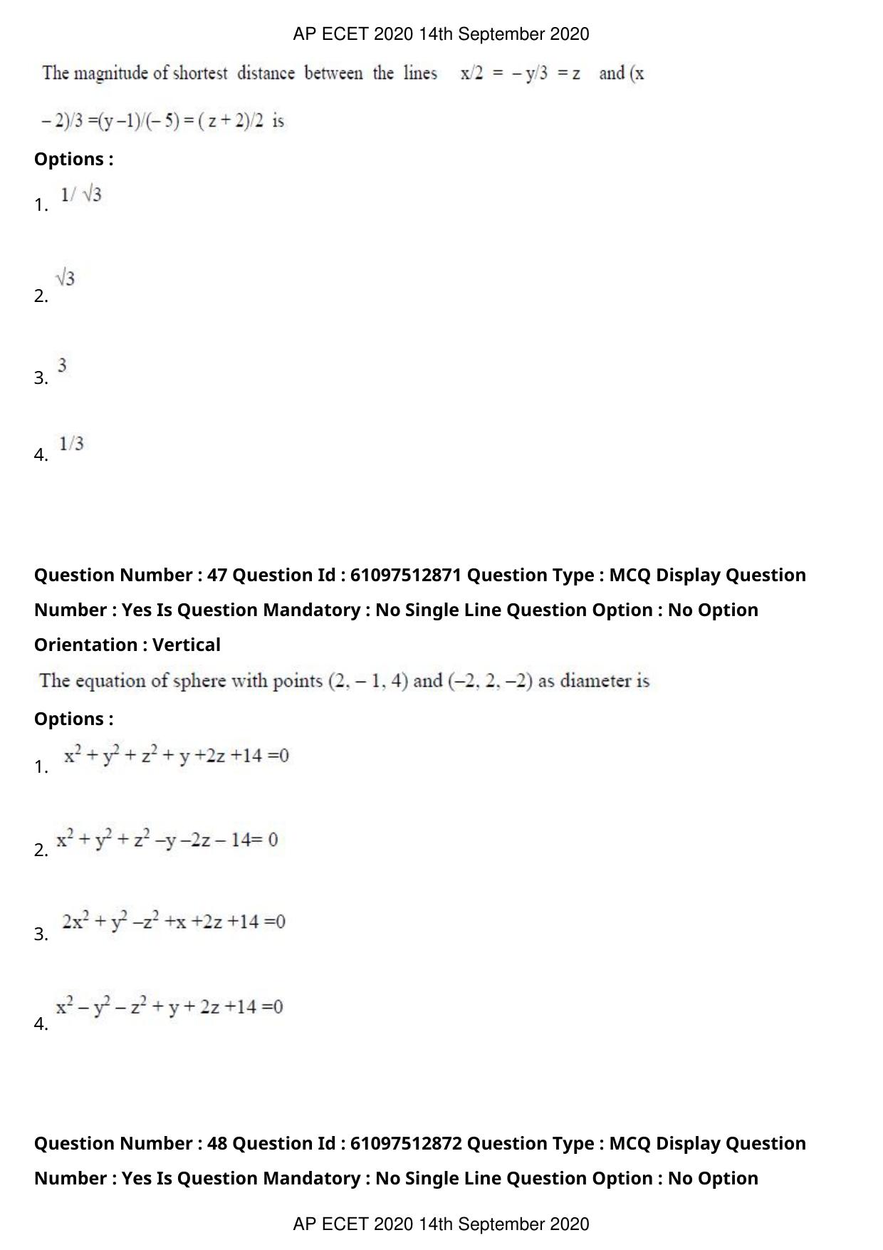 AP ECET 2020 - BSc Mathematics (Preview) Question Paper With Preliminary Keys - Page 25