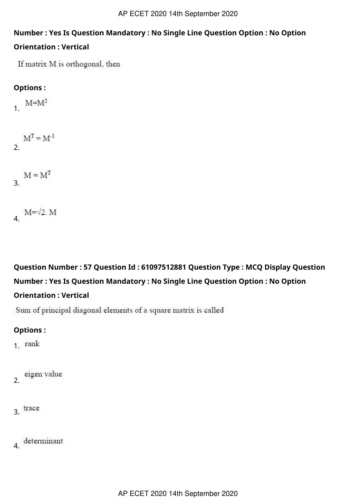 AP ECET 2020 - BSc Mathematics (Preview) Question Paper With Preliminary Keys - Page 30