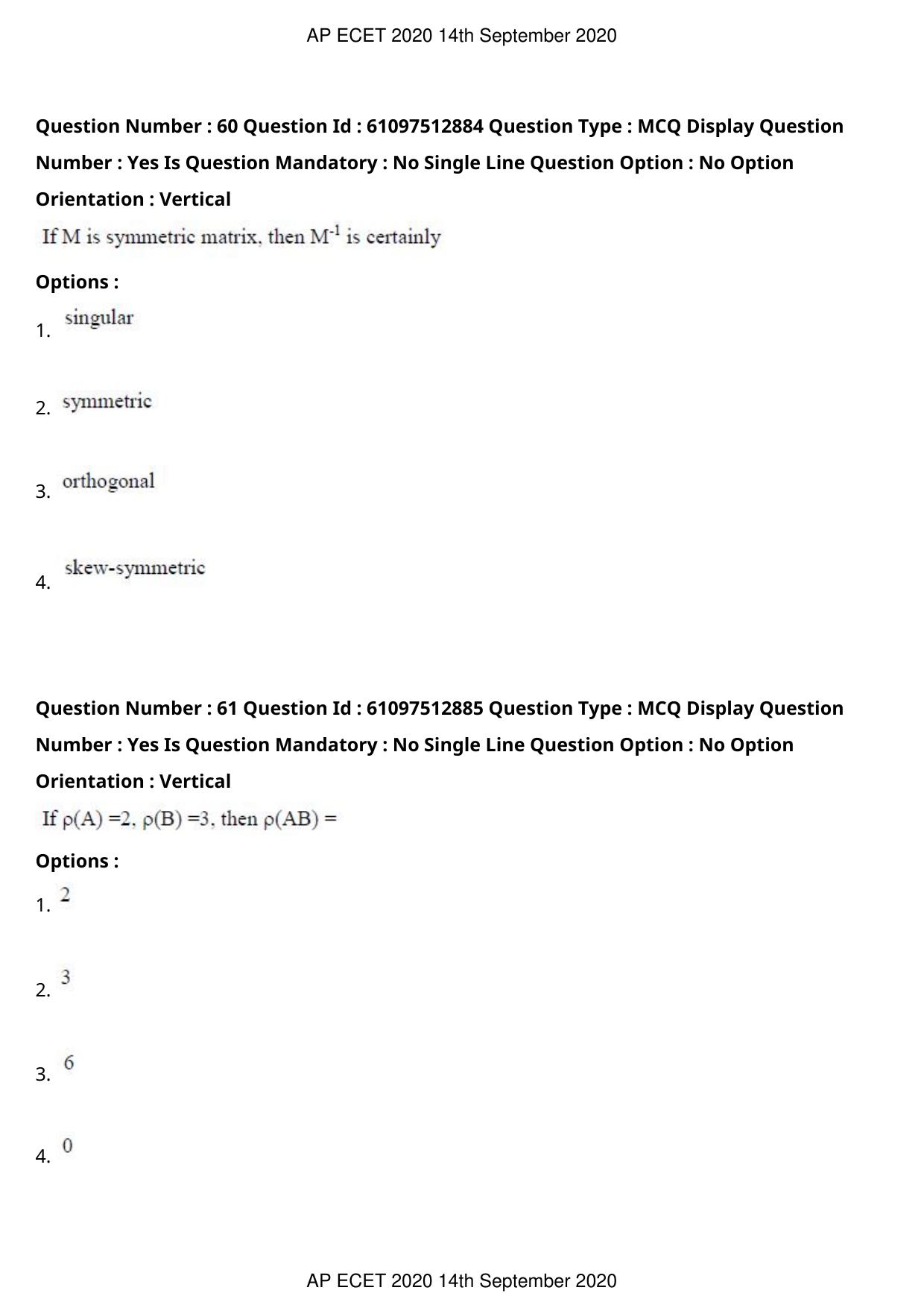 AP ECET 2020 - BSc Mathematics (Preview) Question Paper With Preliminary Keys - Page 32