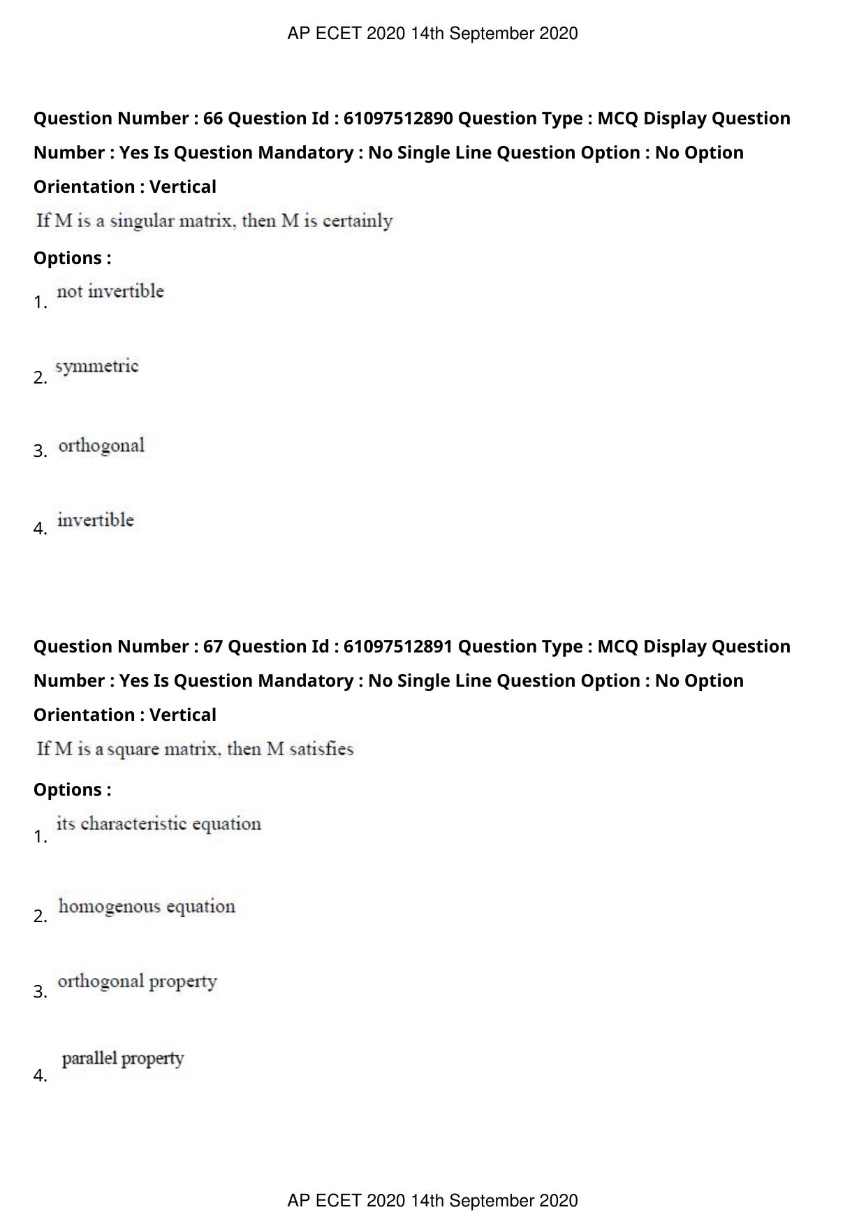 AP ECET 2020 - BSc Mathematics (Preview) Question Paper With Preliminary Keys - Page 35