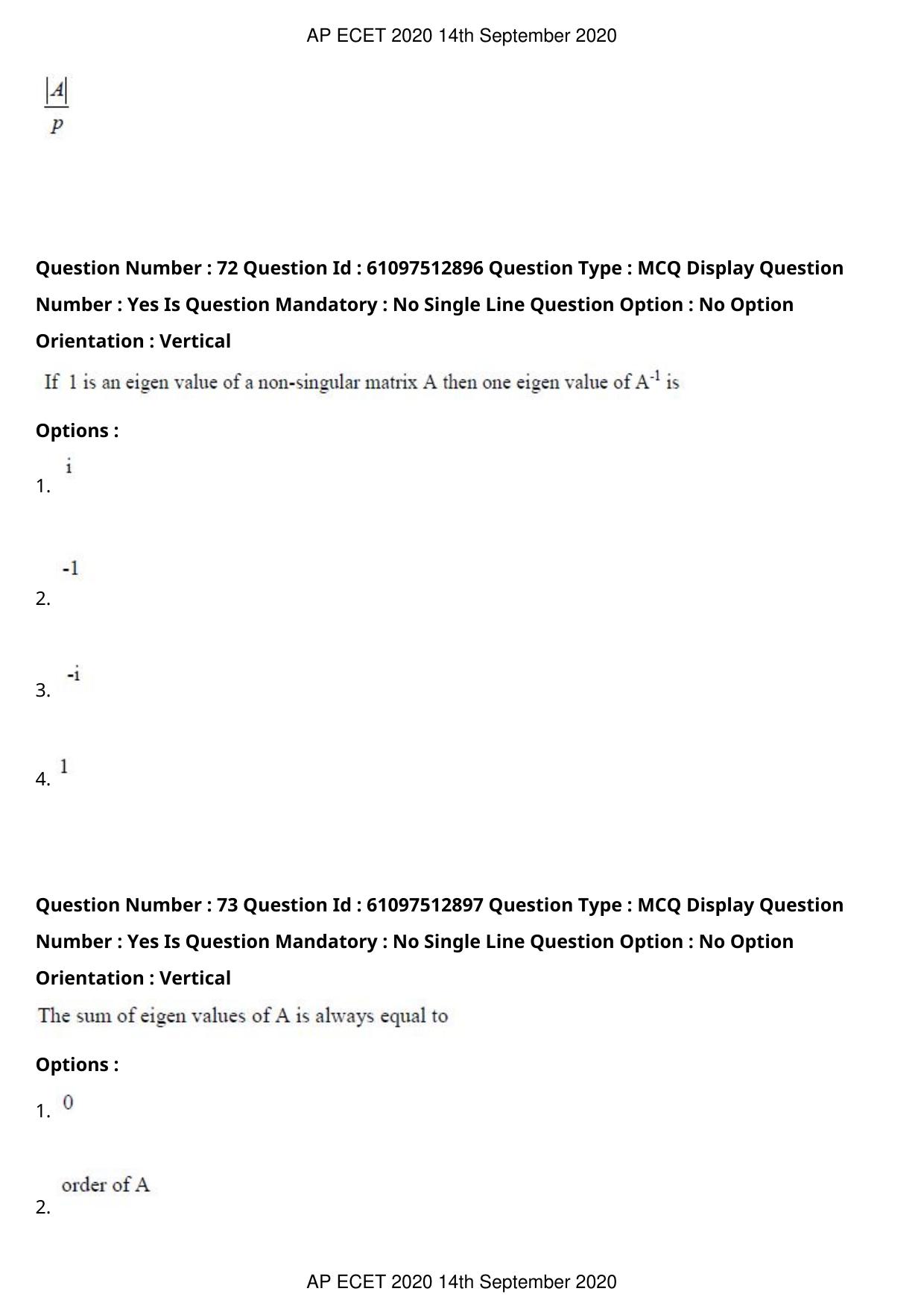 AP ECET 2020 - BSc Mathematics (Preview) Question Paper With Preliminary Keys - Page 38