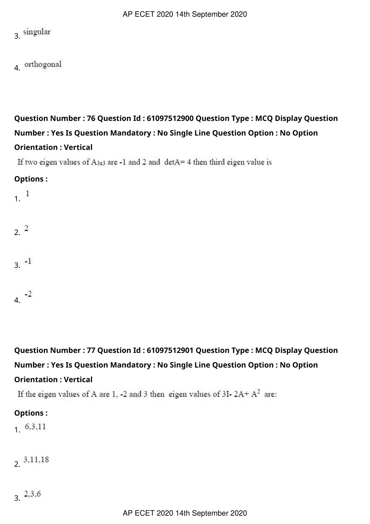AP ECET 2020 - BSc Mathematics (Preview) Question Paper With Preliminary Keys - Page 40